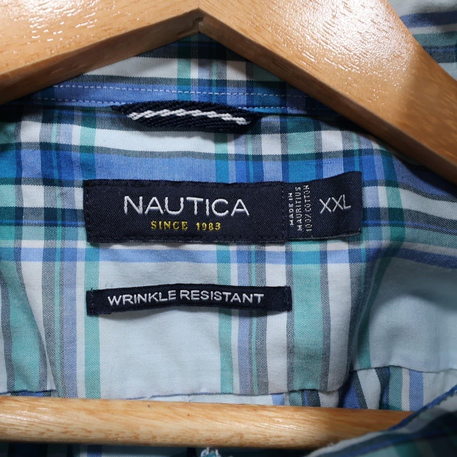 Nautica Button Down Shirt Mens XXL Blue Plaid Excellent Wrinkle Resistant SS - Thumbnail 7