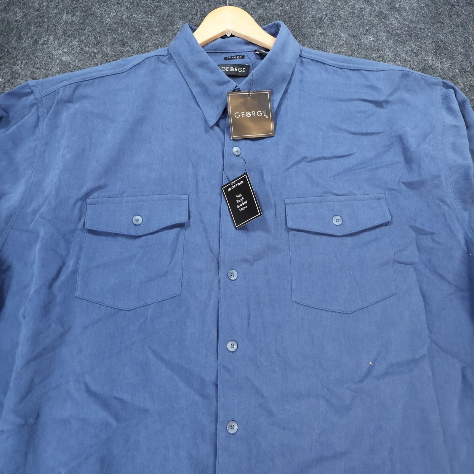 George Button Down Shirt Mens 2XL Blue New Sueded Microfiber Vintage - Thumbnail 3