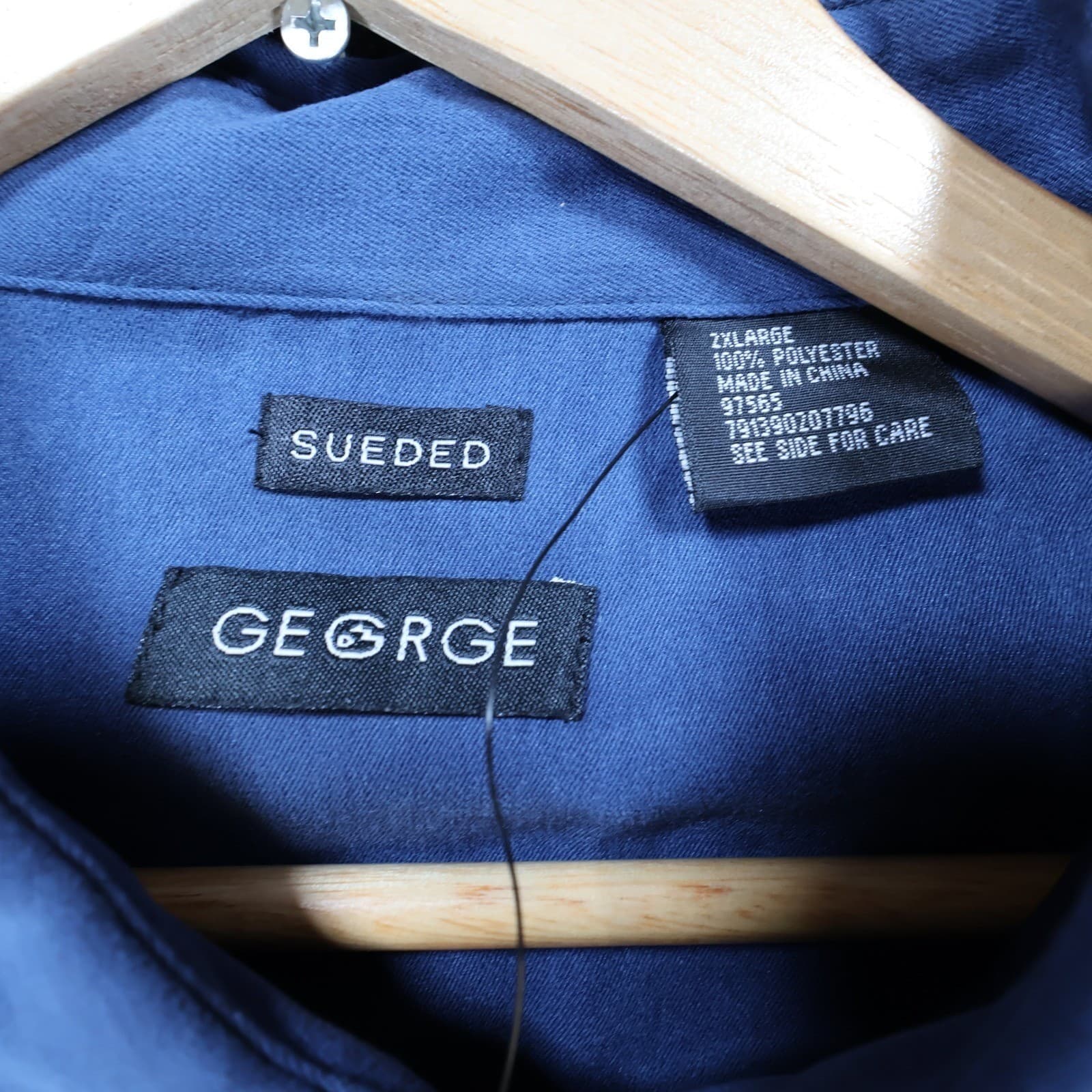 George Button Down Shirt Mens 2XL Blue New Sueded Microfiber Vintage - Thumbnail 7