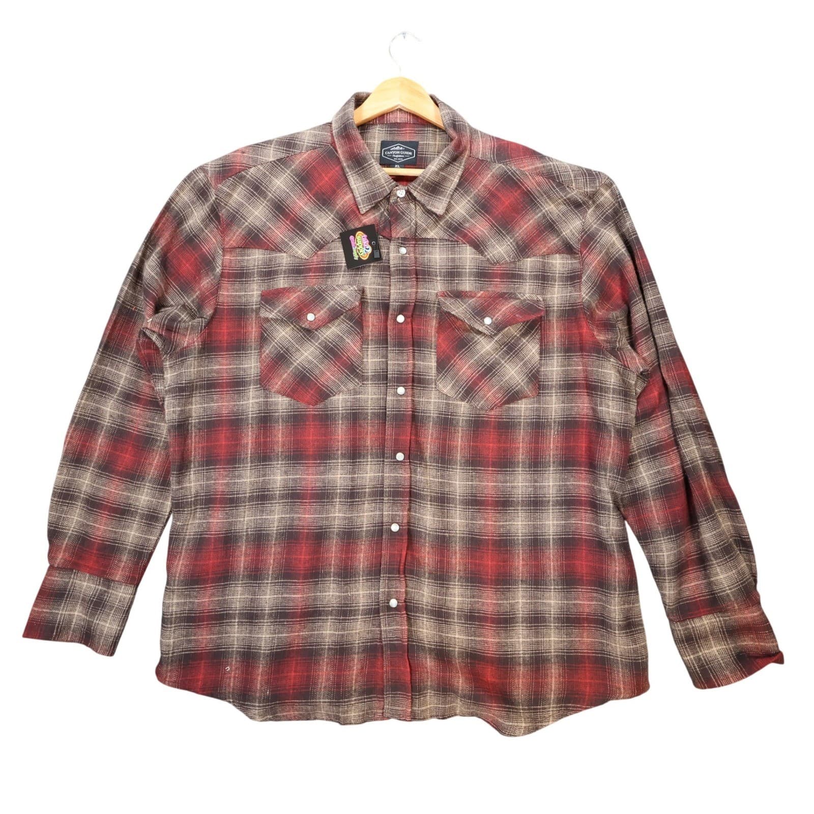 Canyon Guide Outfitters Flannel Shirt Mens XL Red Plaid Excellent Western Snap