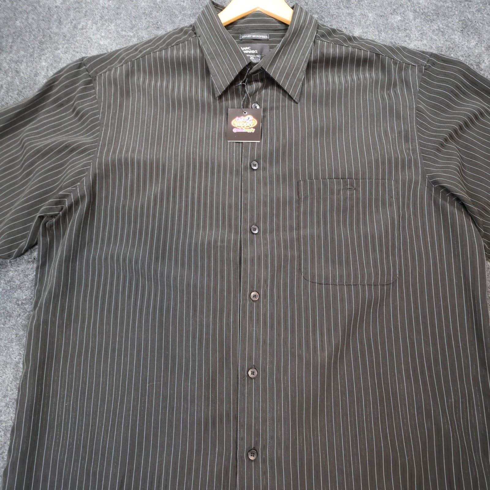 Marc Edwards Button Front Shirt Mens XL Black Excellent Pinstripe Microfiber - Thumbnail 8