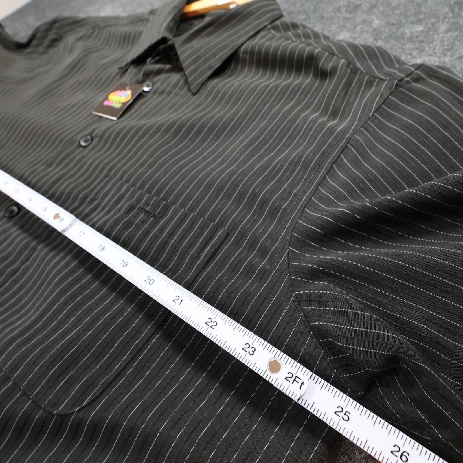 Marc Edwards Button Front Shirt Mens XL Black Excellent Pinstripe Microfiber - Thumbnail 3