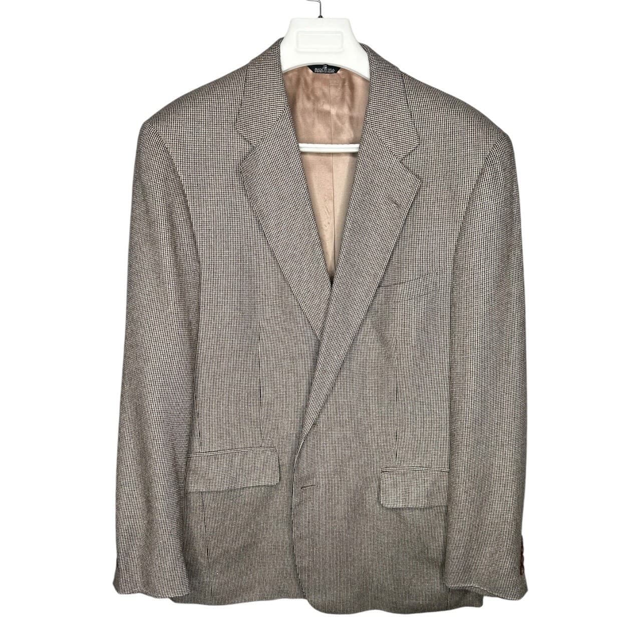 Chaps Ralph Lauren Blazer Men 46R Tan Black Excellent Micro-Check Houndstooth - Thumbnail 3