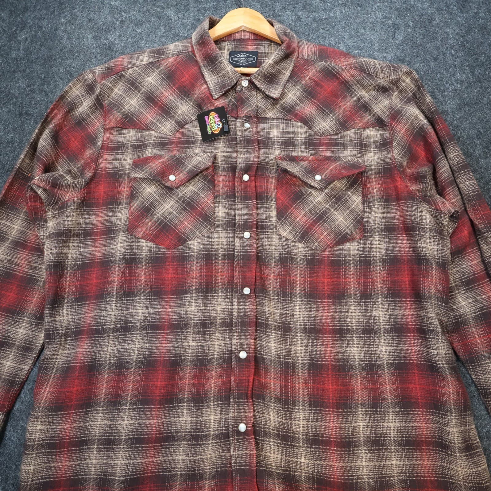Canyon Guide Outfitters Flannel Shirt Mens XL Red Plaid Excellent Western Snap - Thumbnail 10
