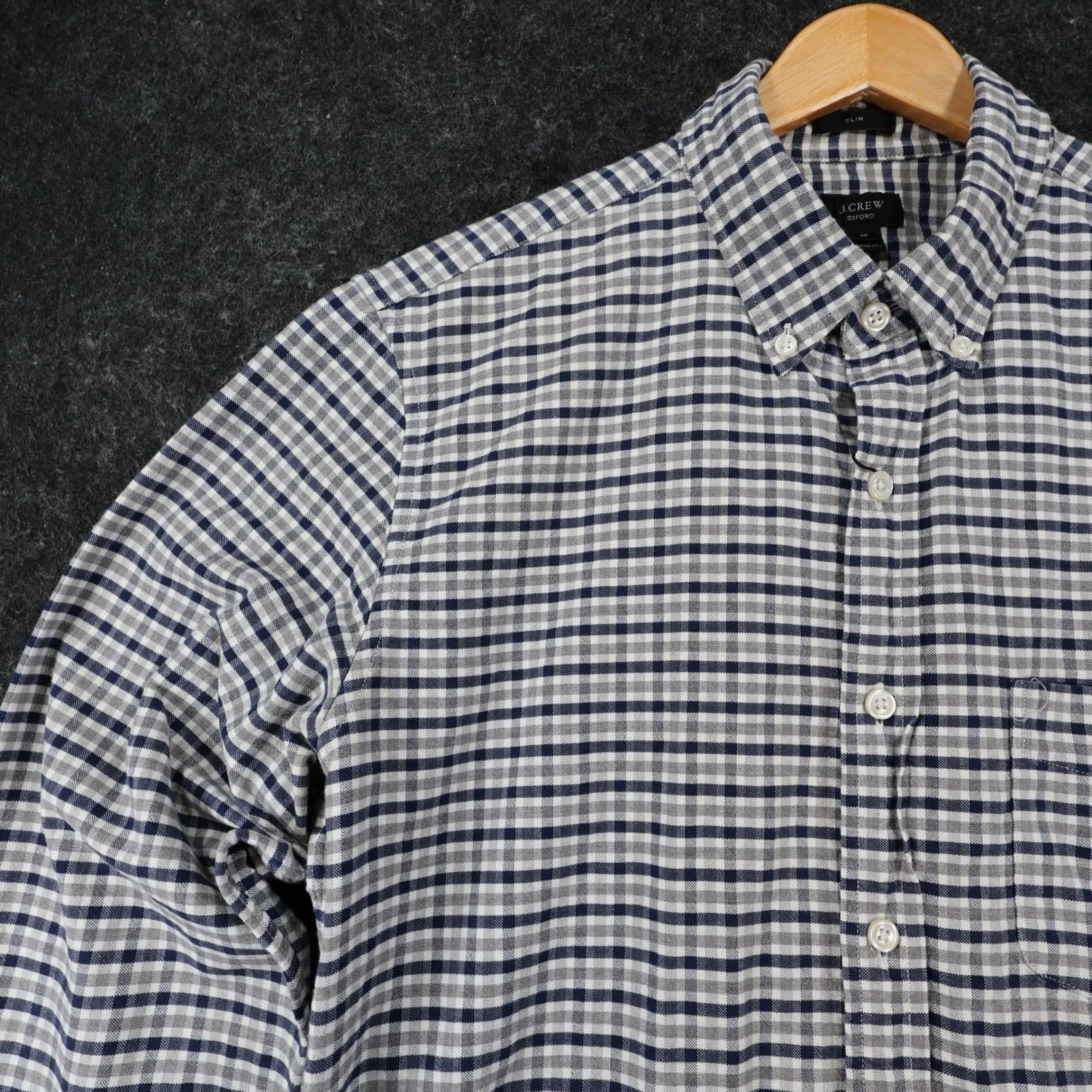 J.Crew Oxford Shirt Mens Medium Blue White 100% Cotton Slim Fit Button Down - Thumbnail 10