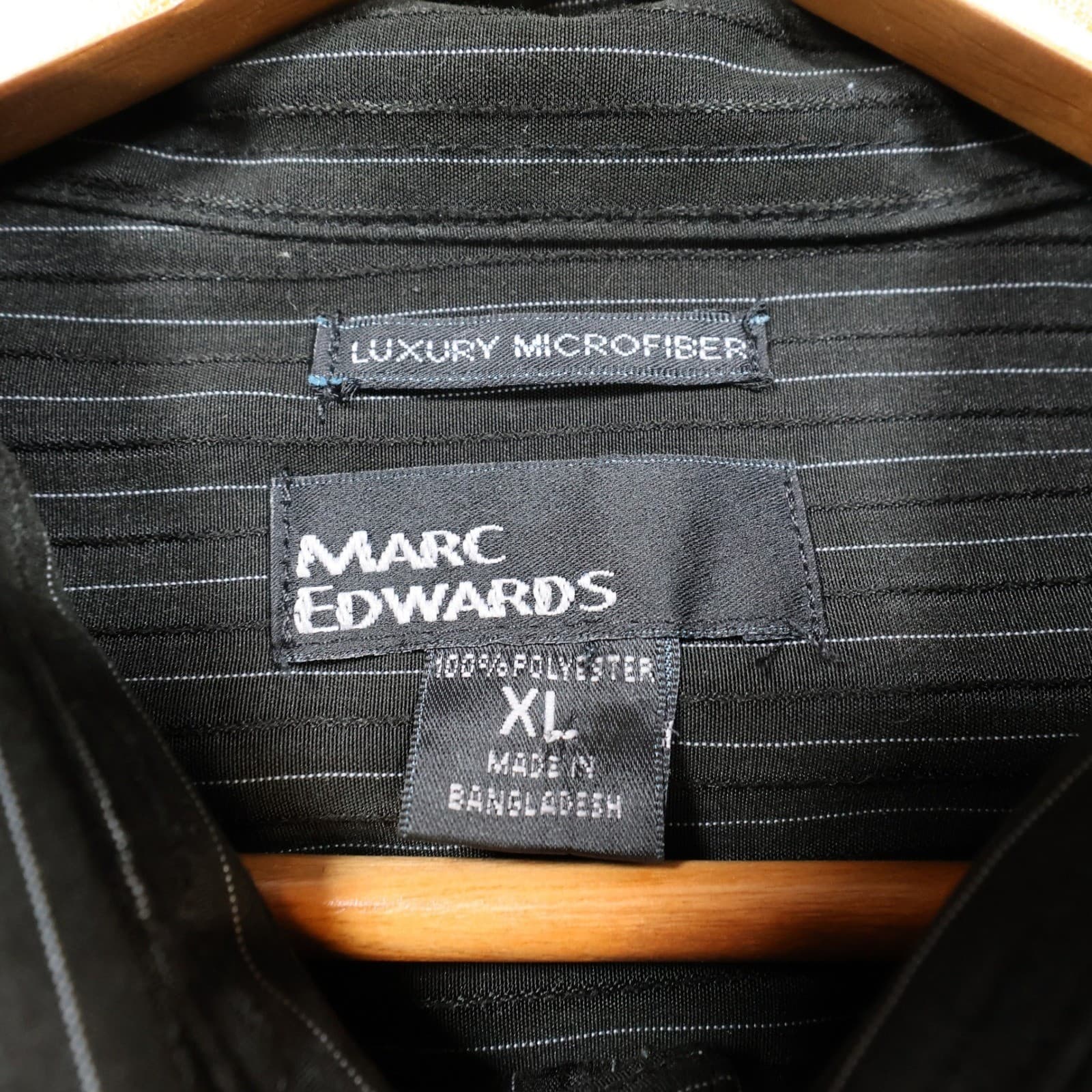 Marc Edwards Button Front Shirt Mens XL Black Excellent Pinstripe Microfiber - Thumbnail 7