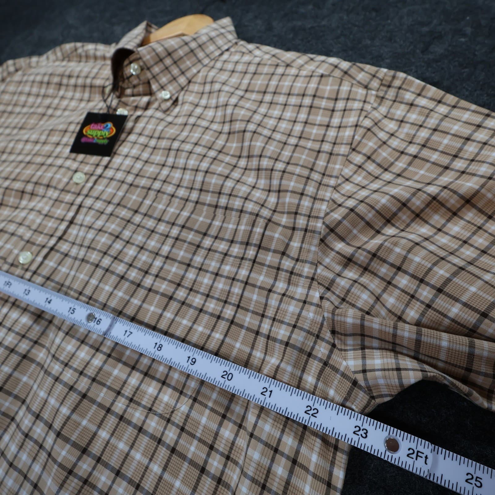 Jos. A. Bank Button Down Shirt Mens M Tan Excellent Plaid Cotton Long Sleeve - Thumbnail 3