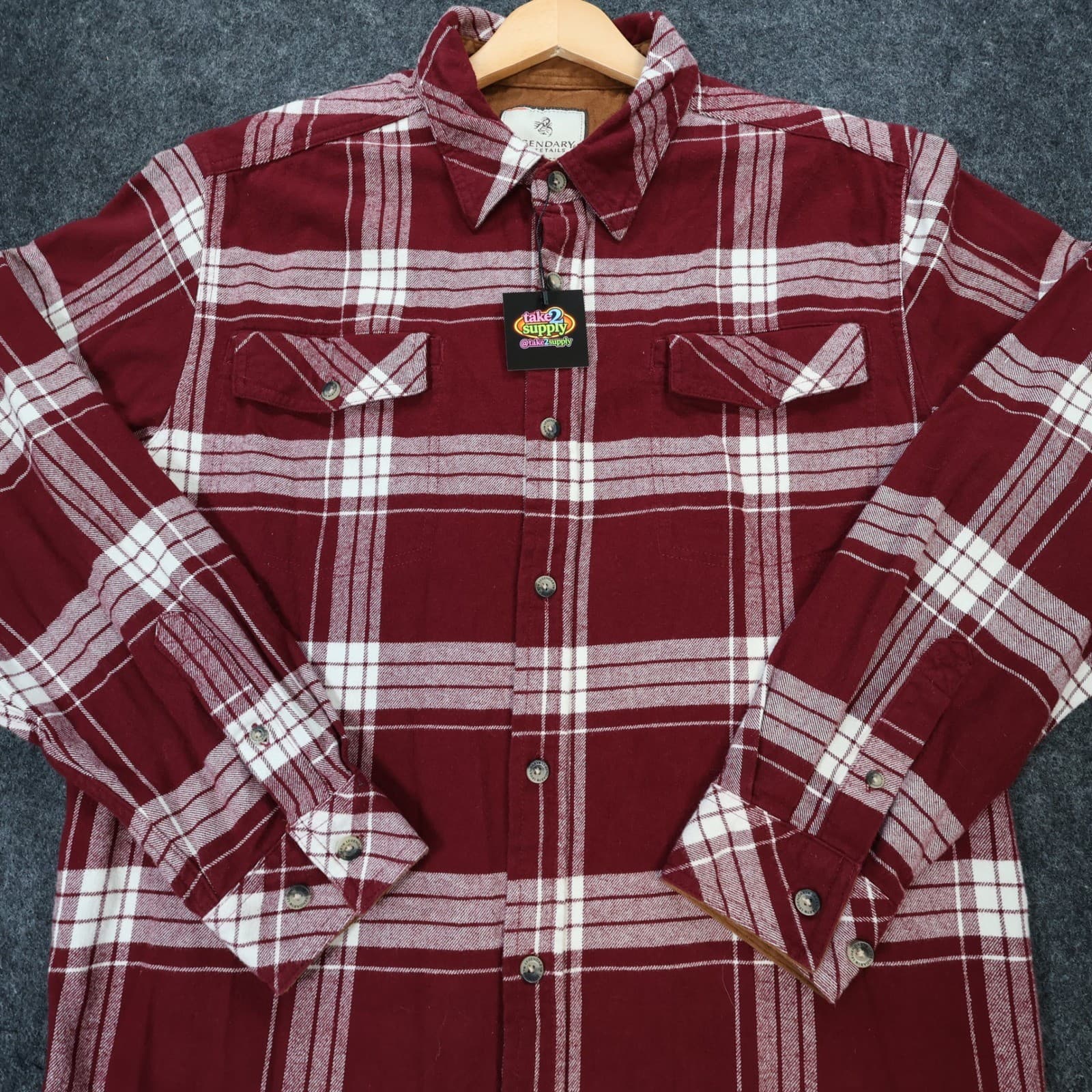 Legendary Whitetails Flannel Shirt Mens Large Maroon Excellent Plaid - Thumbnail 9