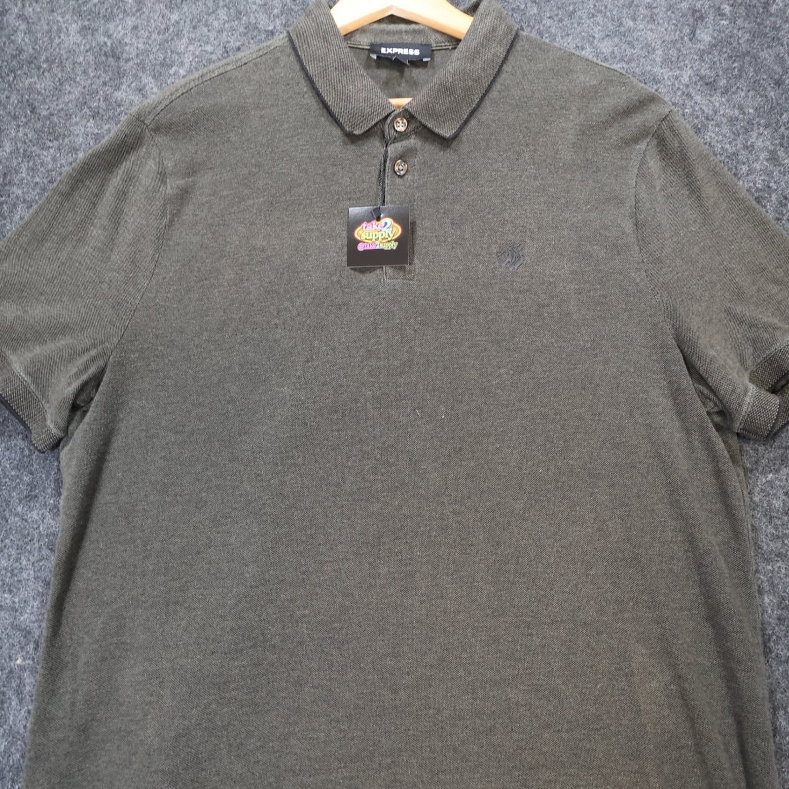 Express Polo Shirt Mens Large Olive Green Excellent Short Sleeve Pique Lion Logo - Thumbnail 9