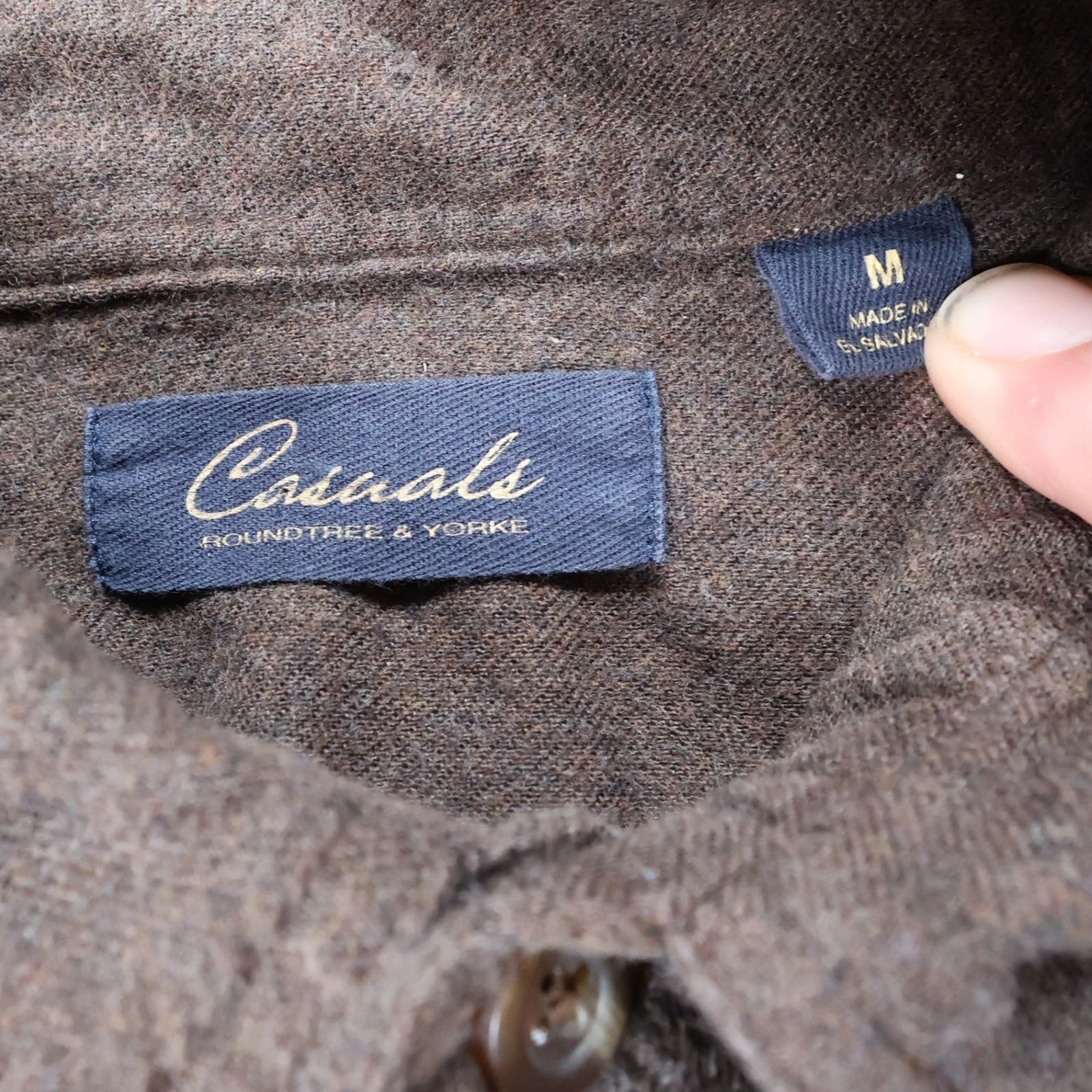 Roundtree & Yorke Button Up Mens Medium Brown Excellent Flannel Twill Shirt - Thumbnail 8