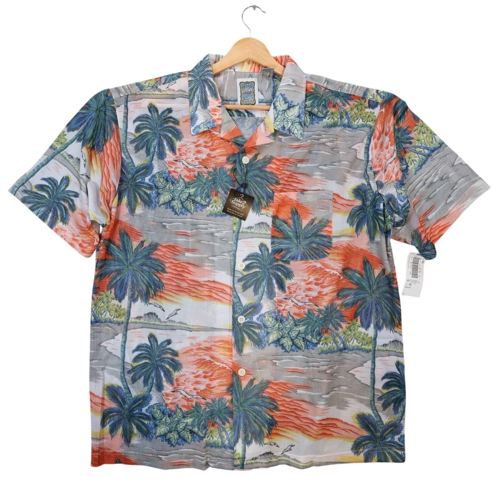 Ocean Current Button Up Shirt Mens XL Multi Color New Tropical Mesh