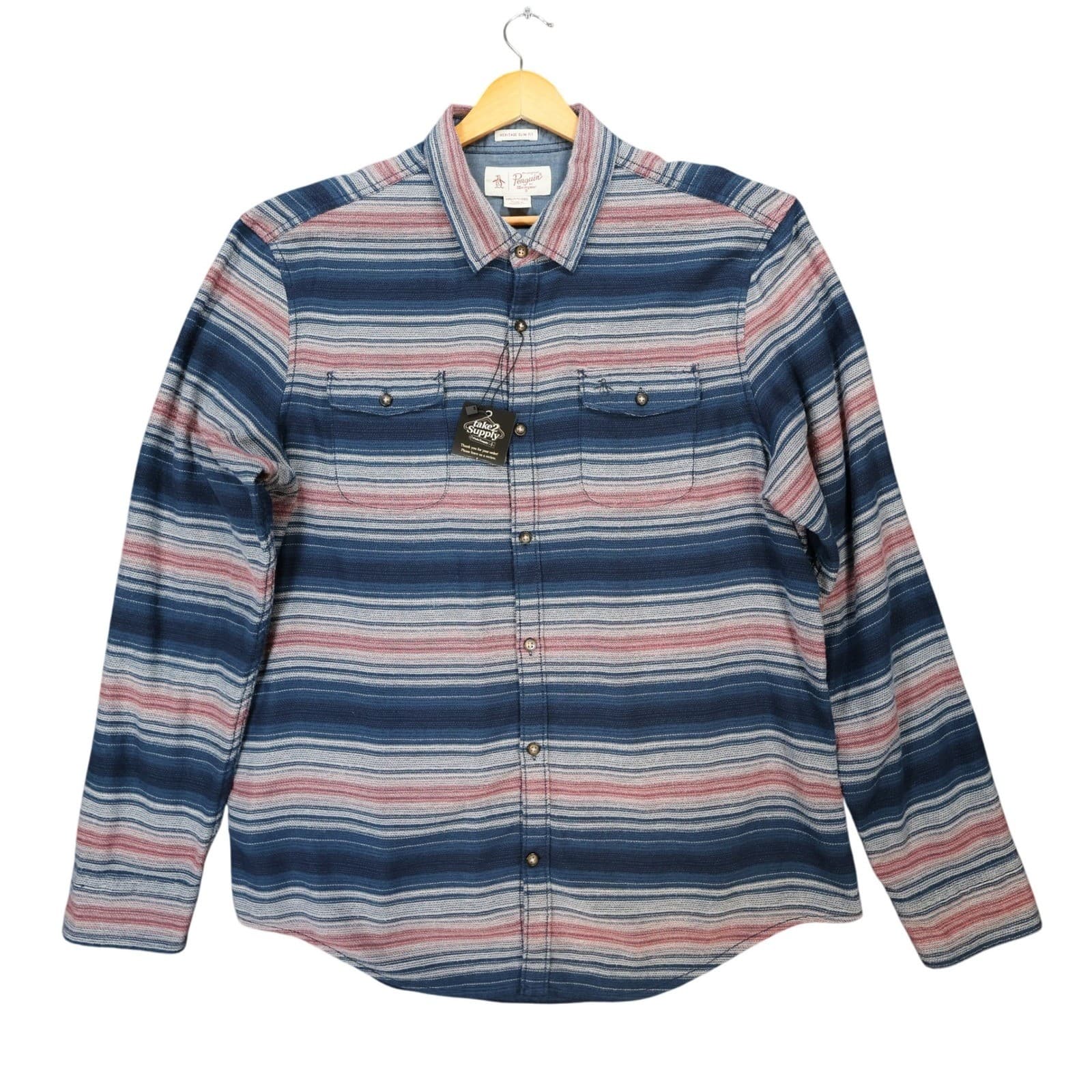 Original Penguin Button Down Shirt Mens XXL Blue Excellent Heritage Slim Fit