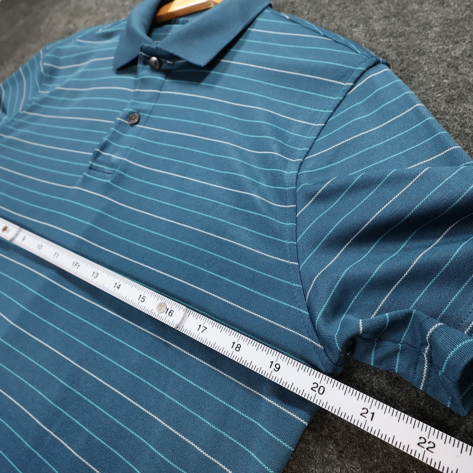 Van Heusen Studio Polo Shirt Mens M Blue Excellent Striped Short Sleeve - Thumbnail 3
