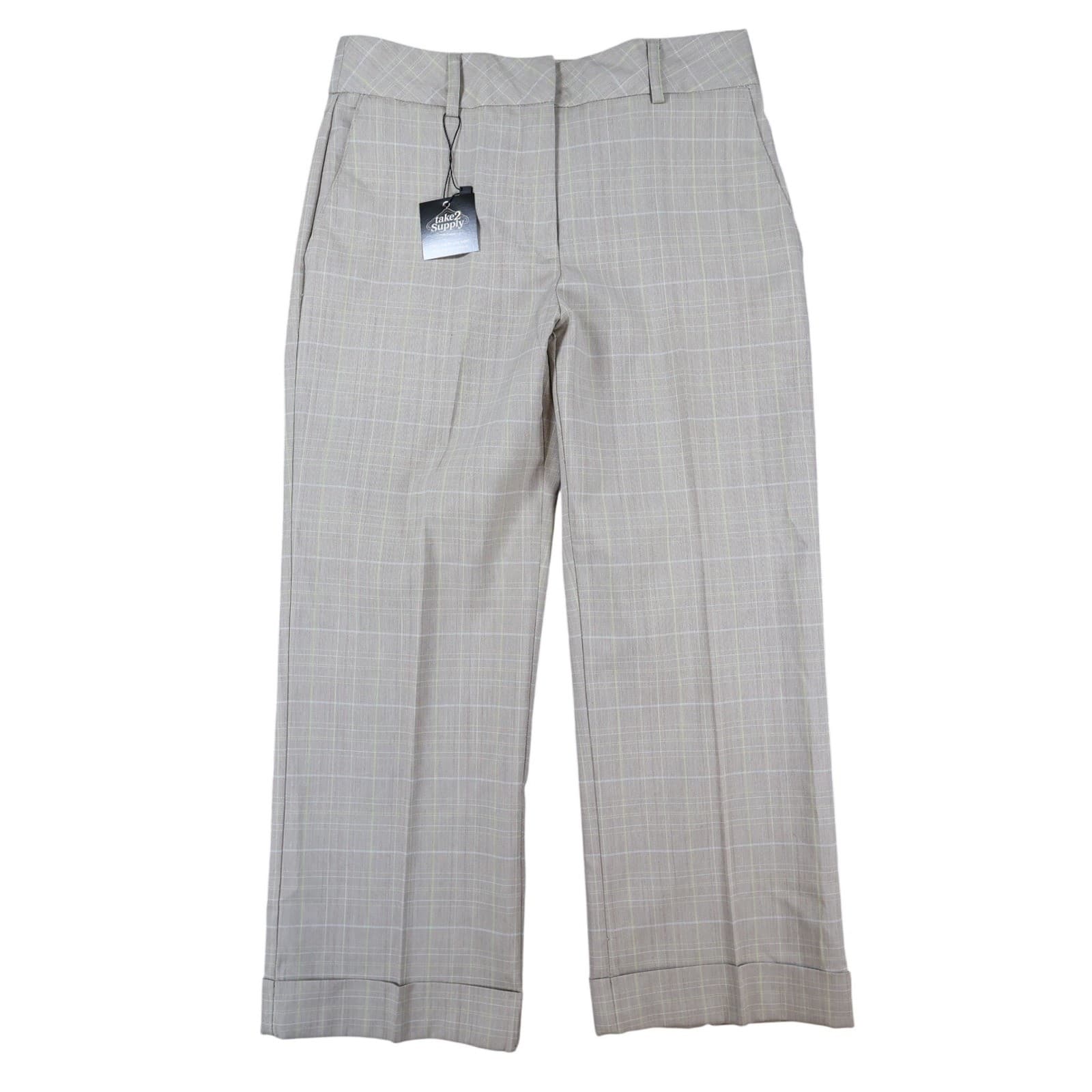 Van Heusen Trousers Women 4 Tan Plaid Polyester Rayon Straight Leg Dress Pants
