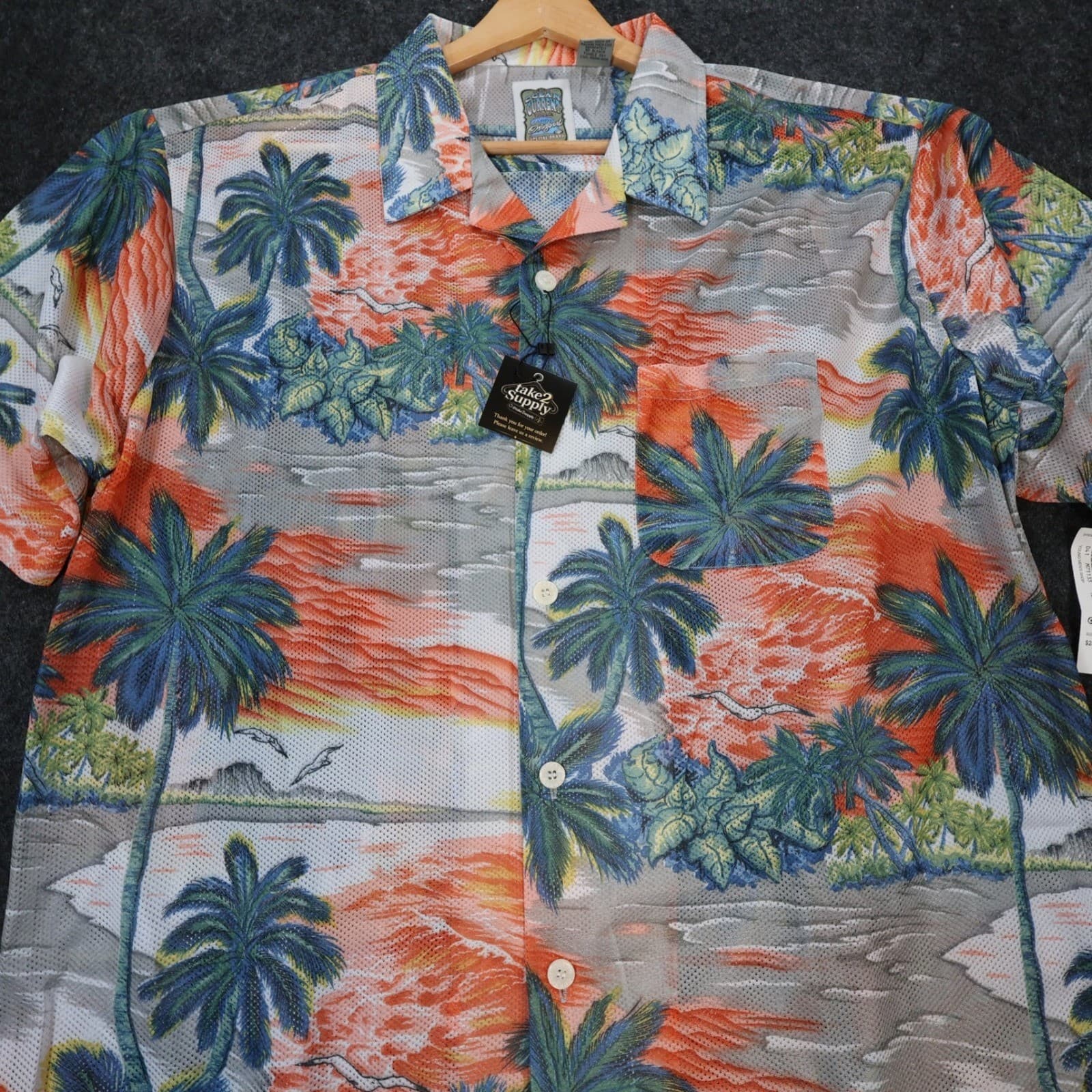 Ocean Current Button Up Shirt Mens XL Multi Color New Tropical Mesh - Thumbnail 7