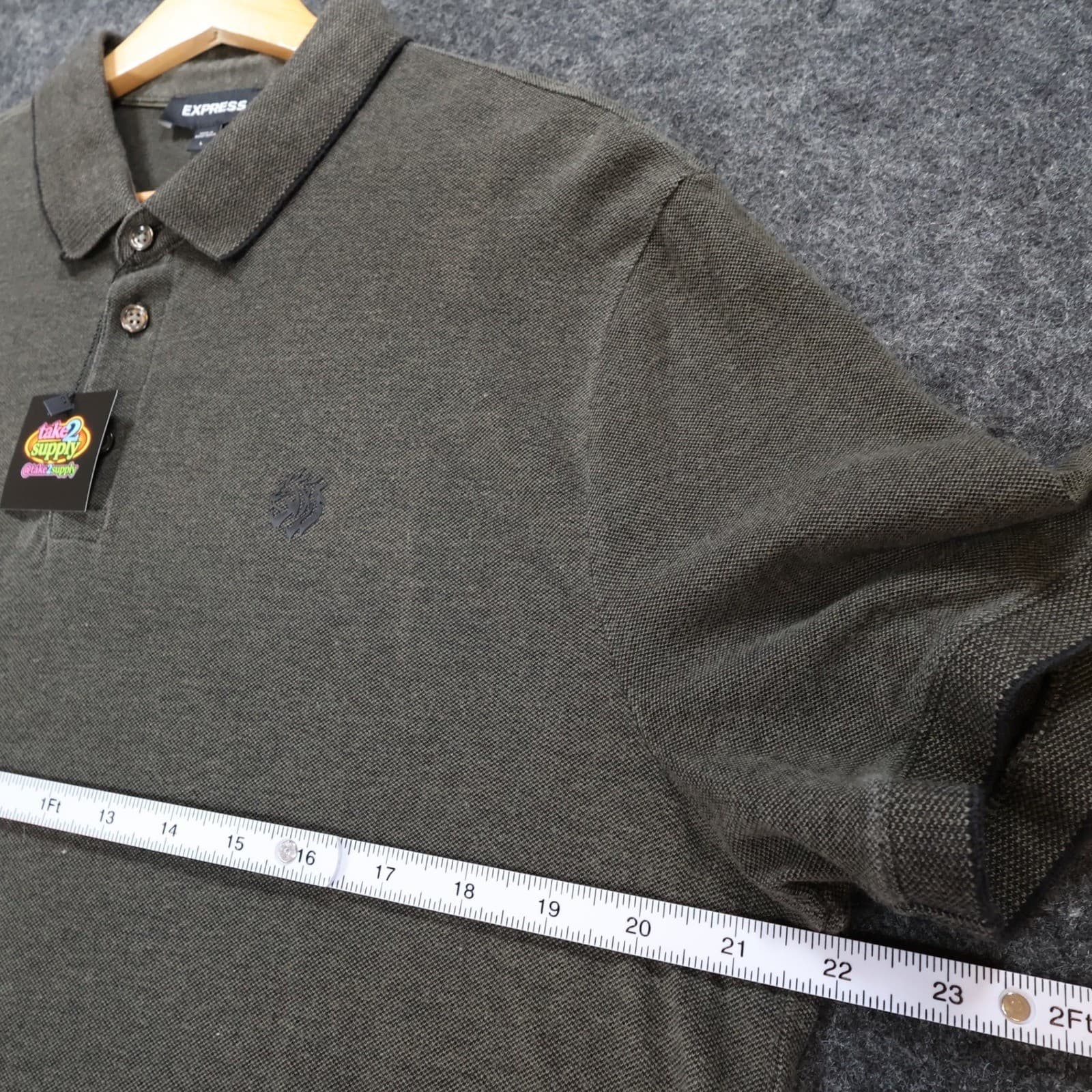 Express Polo Shirt Mens Large Olive Green Excellent Short Sleeve Pique Lion Logo - Thumbnail 3