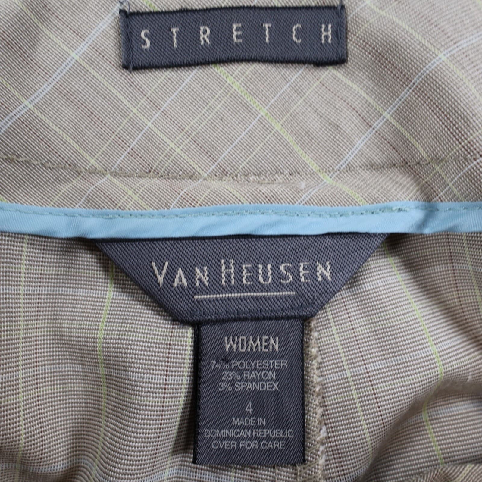 Van Heusen Trousers Women 4 Tan Plaid Polyester Rayon Straight Leg Dress Pants - Thumbnail 7