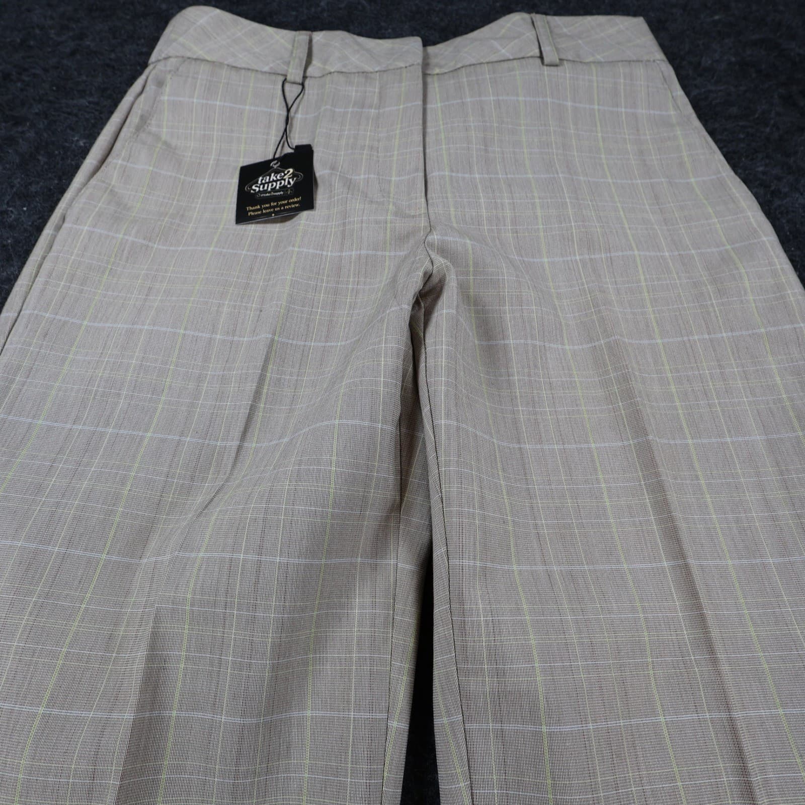 Van Heusen Trousers Women 4 Tan Plaid Polyester Rayon Straight Leg Dress Pants - Thumbnail 8