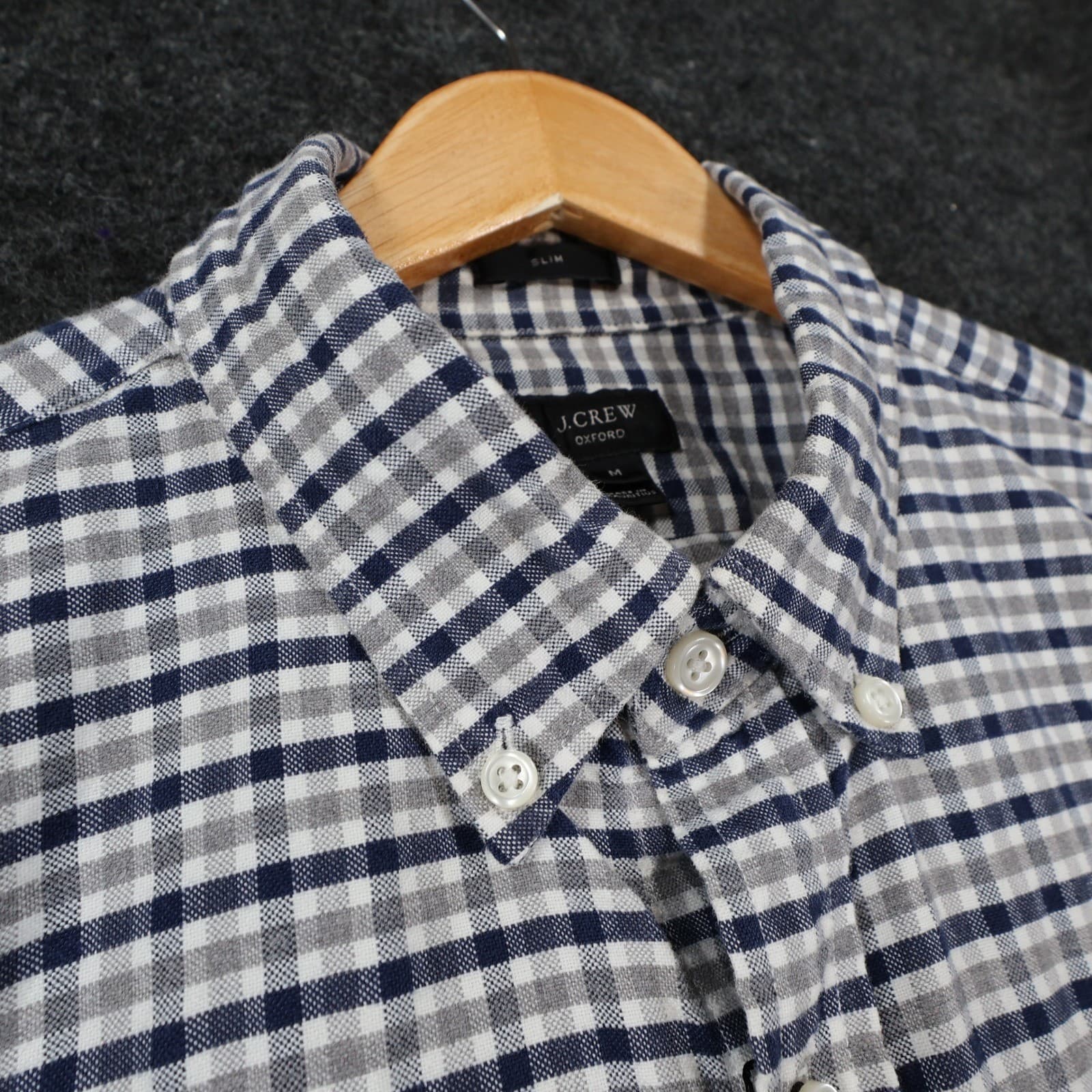 J.Crew Oxford Shirt Mens Medium Blue White 100% Cotton Slim Fit Button Down - Thumbnail 9