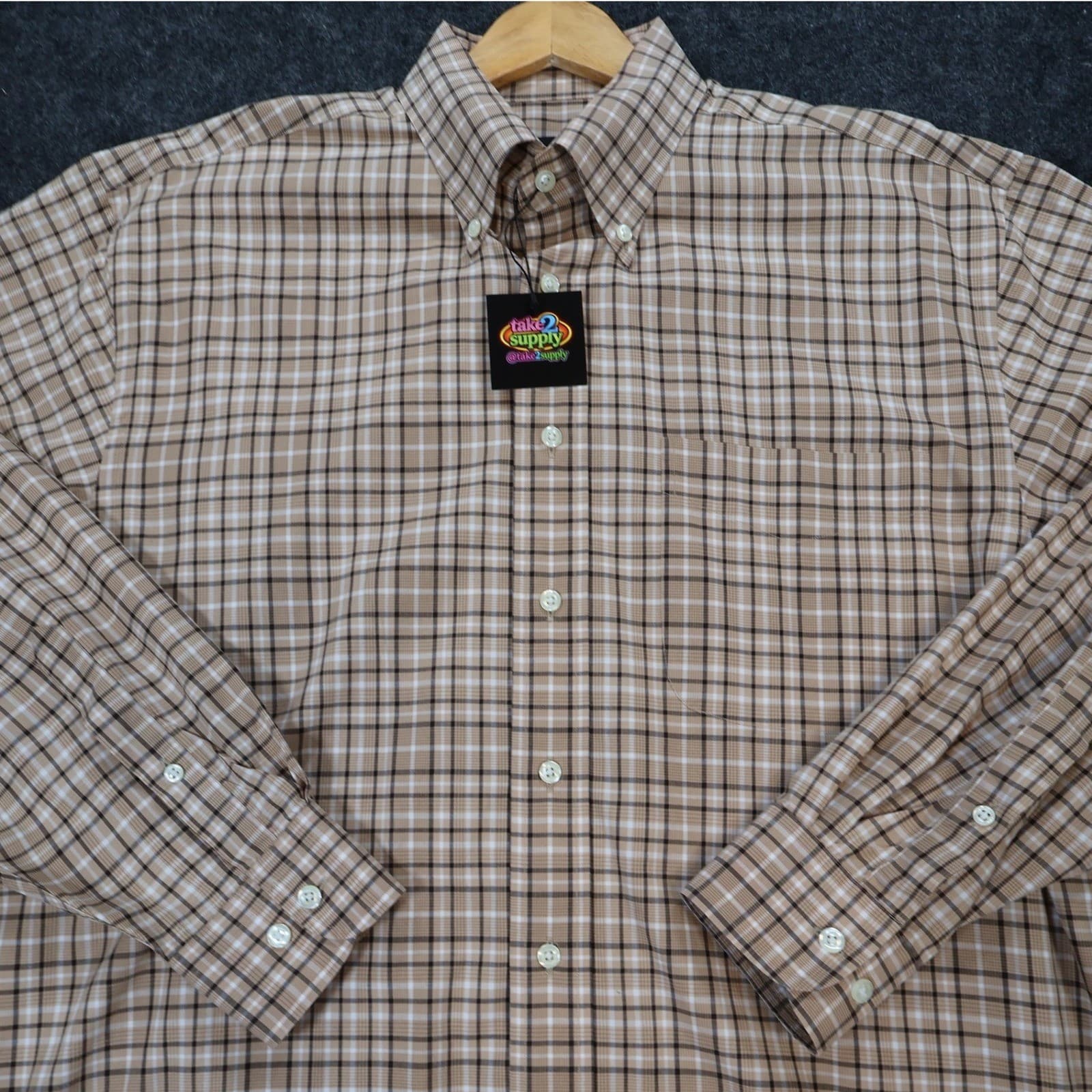 Jos. A. Bank Button Down Shirt Mens M Tan Excellent Plaid Cotton Long Sleeve - Thumbnail 7