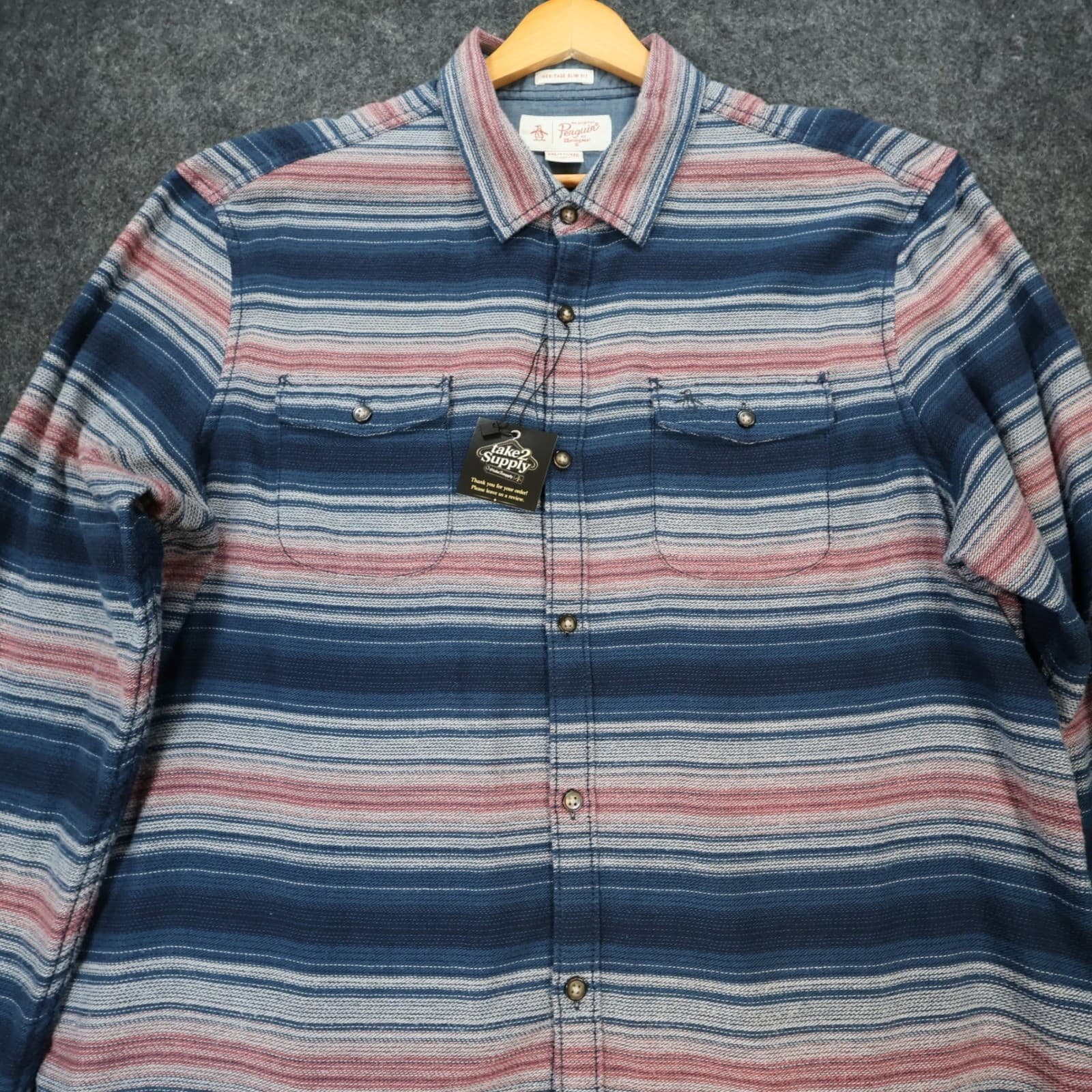 Original Penguin Button Down Shirt Mens XXL Blue Excellent Heritage Slim Fit - Thumbnail 8