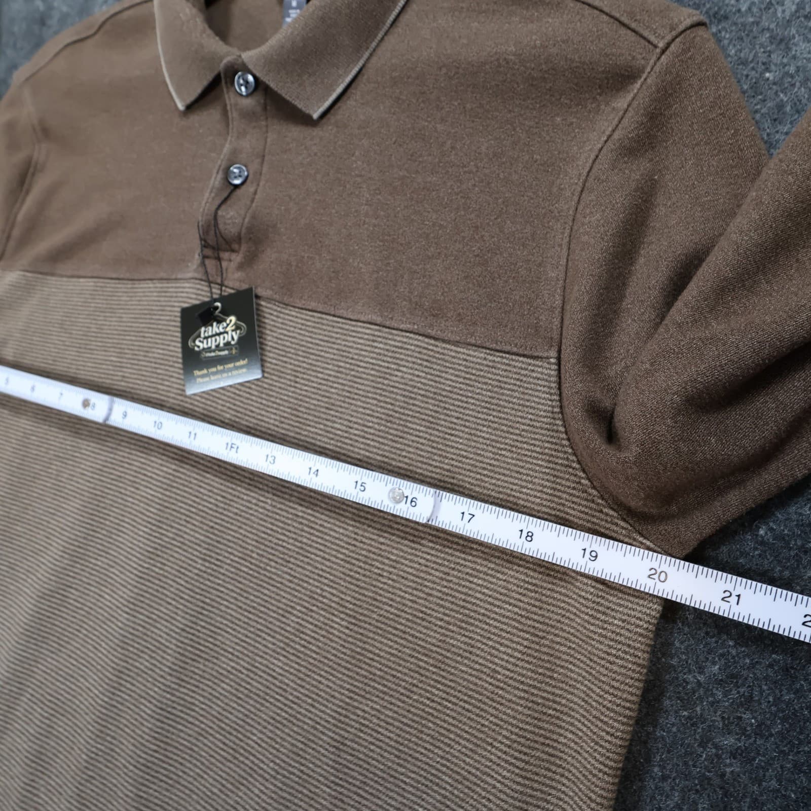 Van Heusen Polo Shirt Mens Medium Brown Excellent Long Sleeve Colorblock - Thumbnail 3