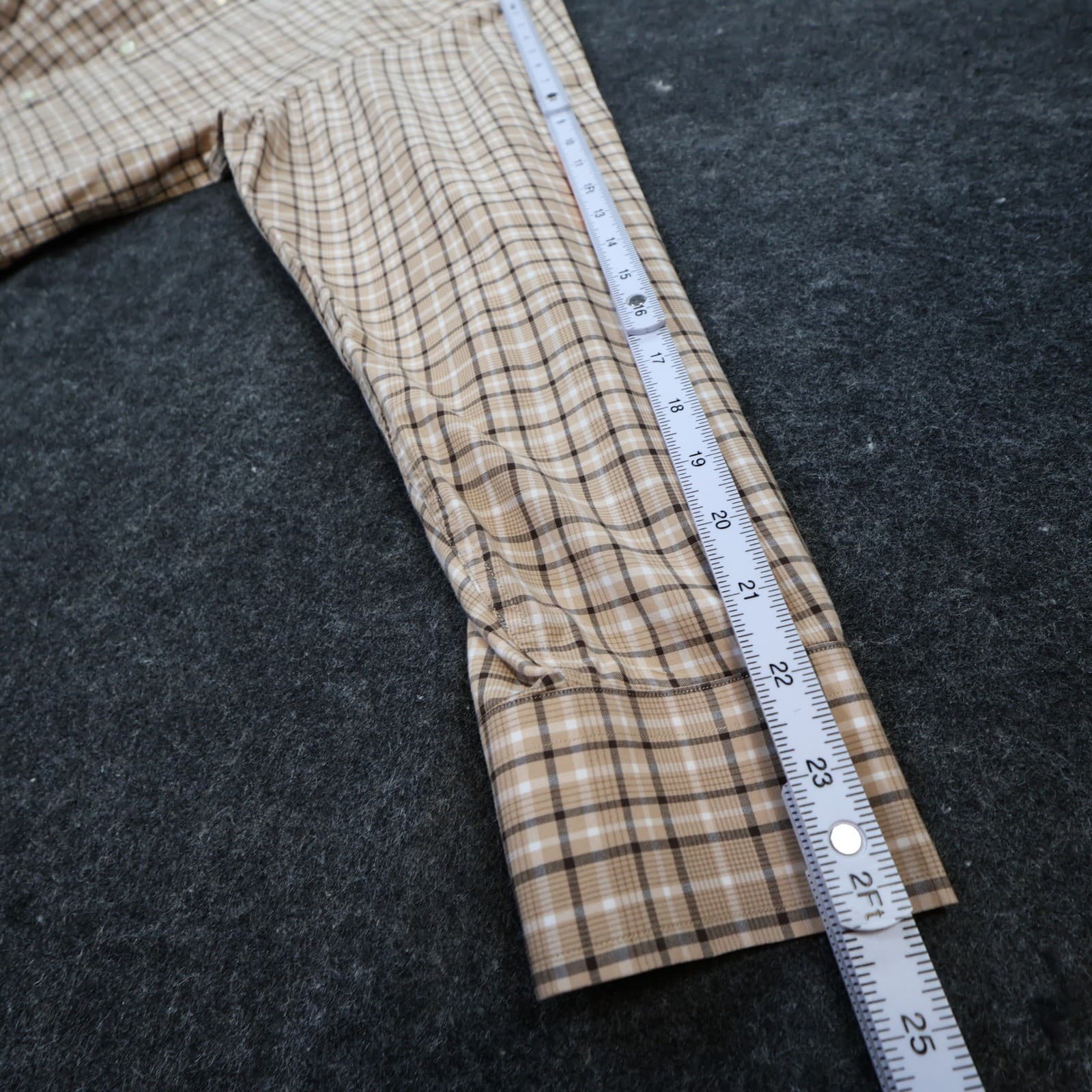 Jos. A. Bank Button Down Shirt Mens M Tan Excellent Plaid Cotton Long Sleeve - Thumbnail 4