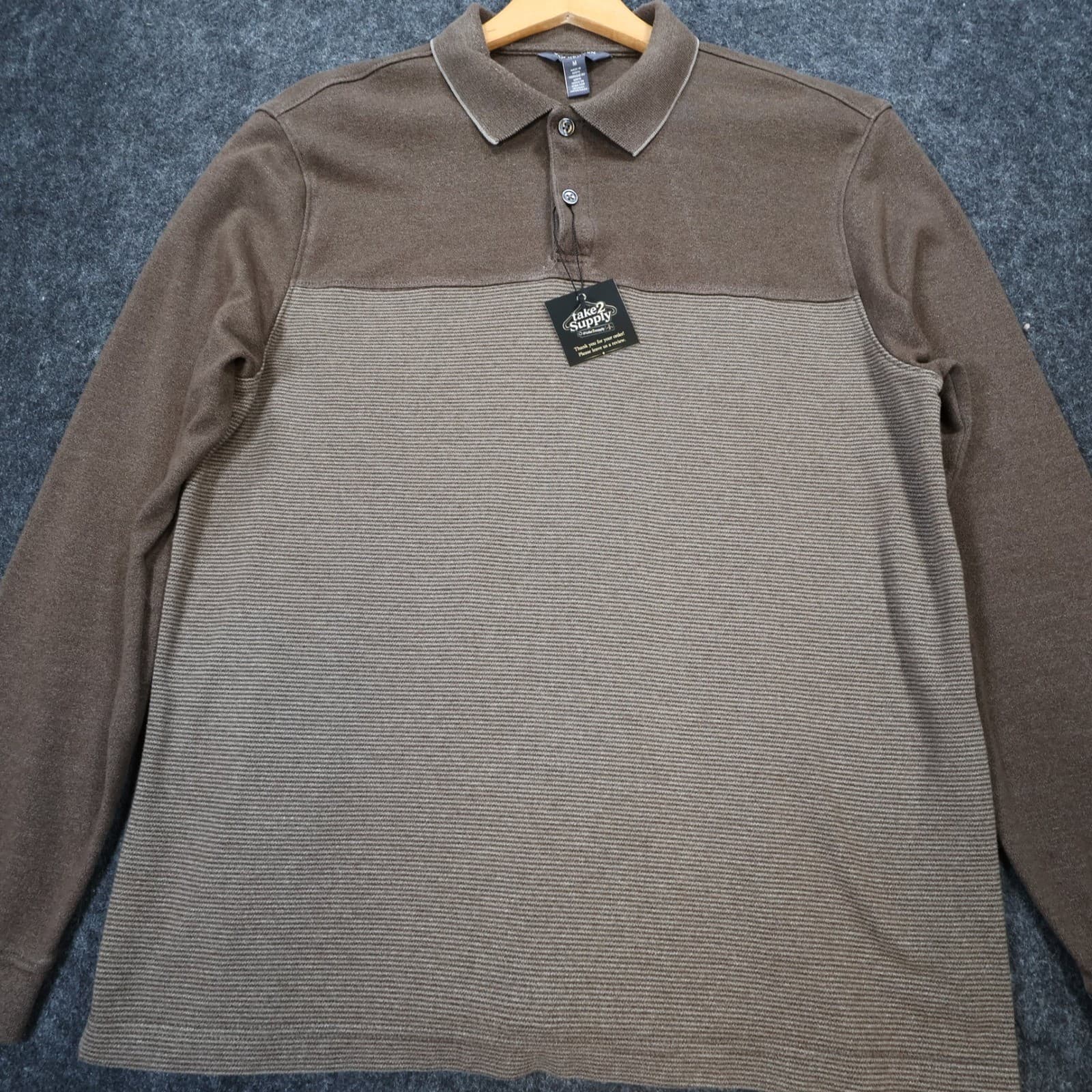 Van Heusen Polo Shirt Mens Medium Brown Excellent Long Sleeve Colorblock - Thumbnail 8