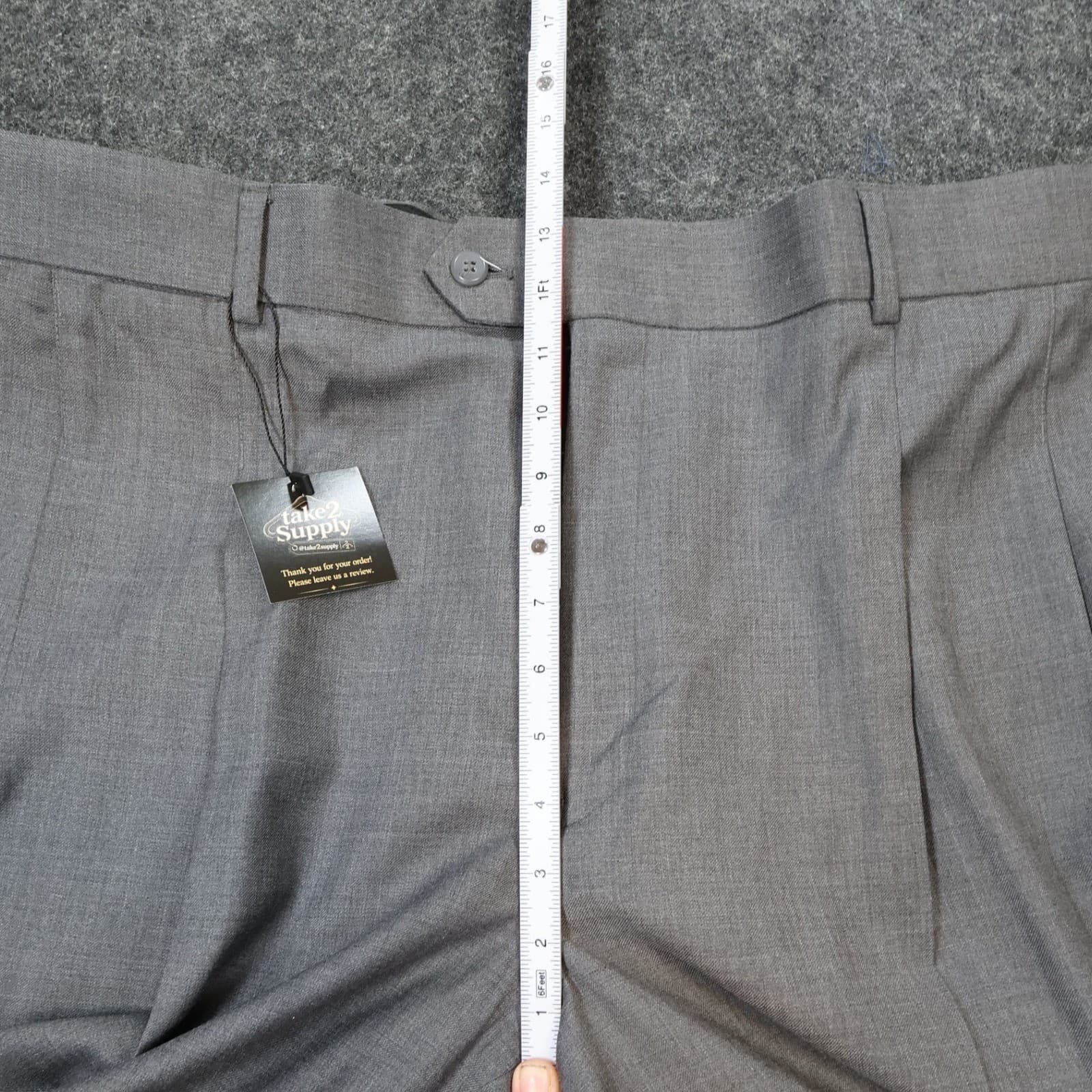 Stafford Dress Pants Mens 44x32 Gray Excellent Pleated Worsted Wool Blend - Thumbnail 6