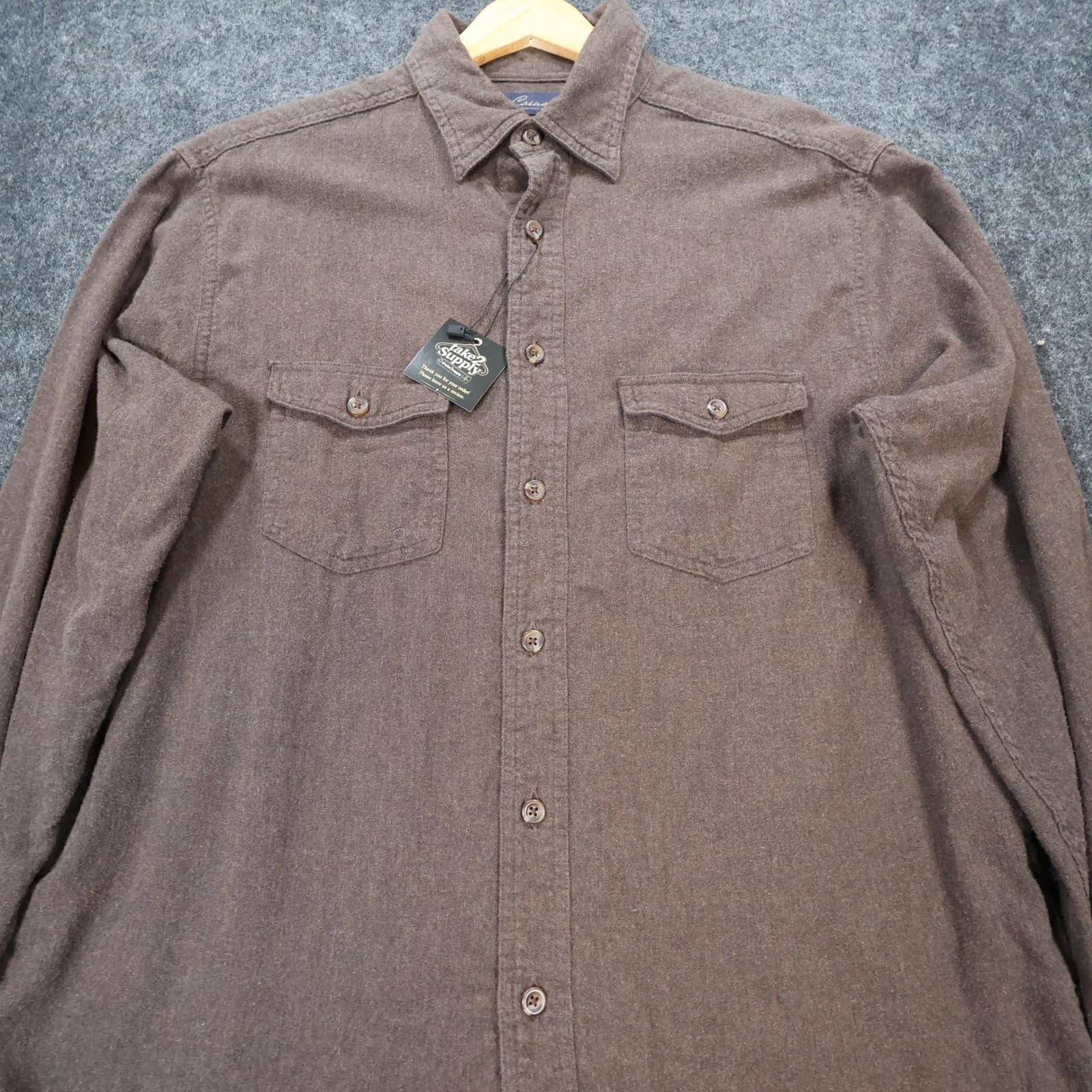Roundtree & Yorke Button Up Mens Medium Brown Excellent Flannel Twill Shirt - Thumbnail 9