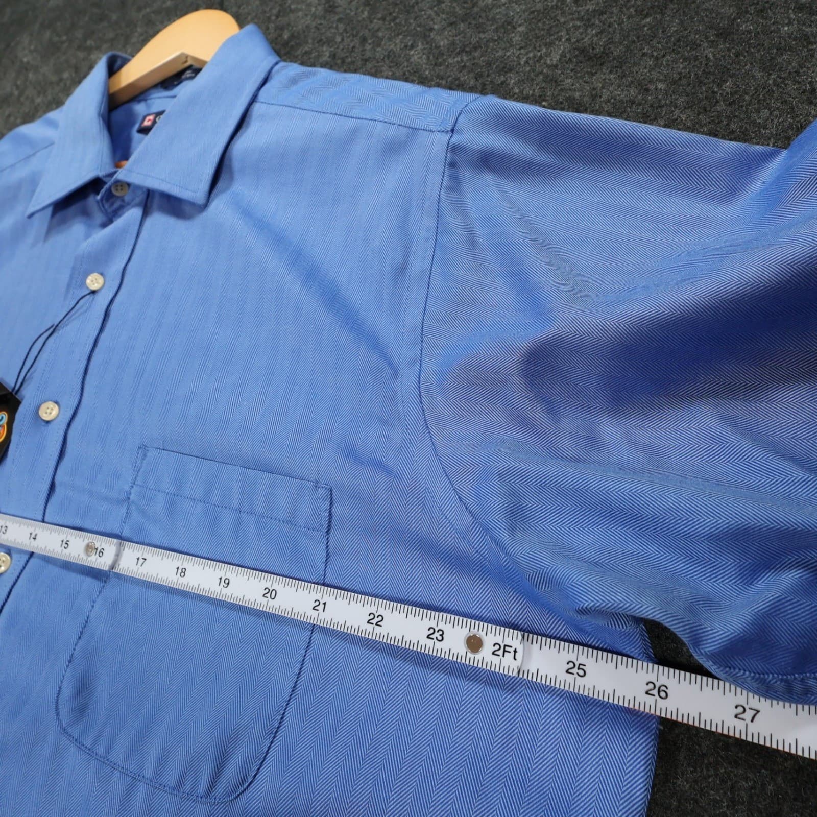 Chaps Button Down Shirt Mens XL Blue Excellent Herringbone Long Sleeve - Thumbnail 3