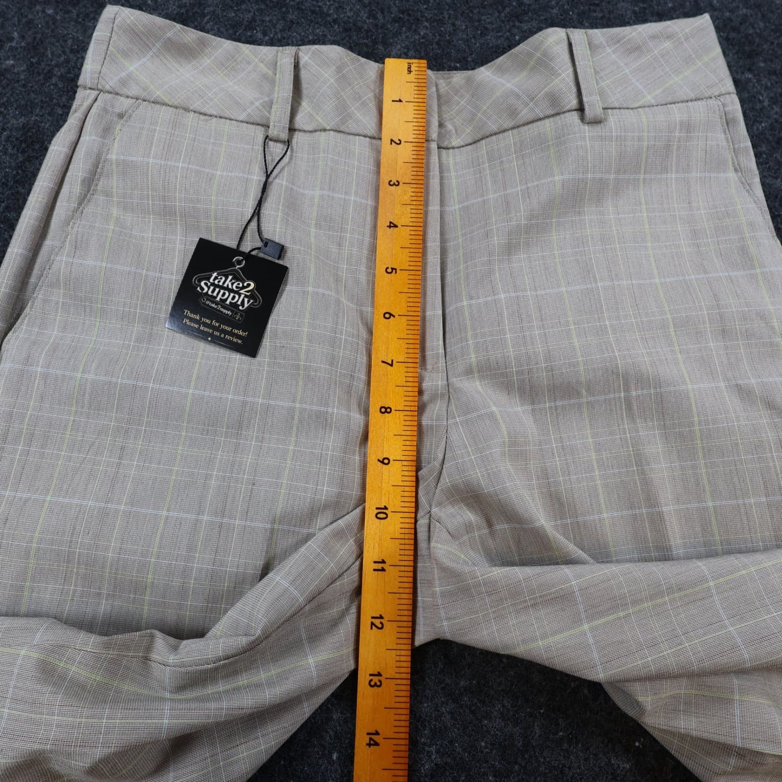 Van Heusen Trousers Women 4 Tan Plaid Polyester Rayon Straight Leg Dress Pants - Thumbnail 5