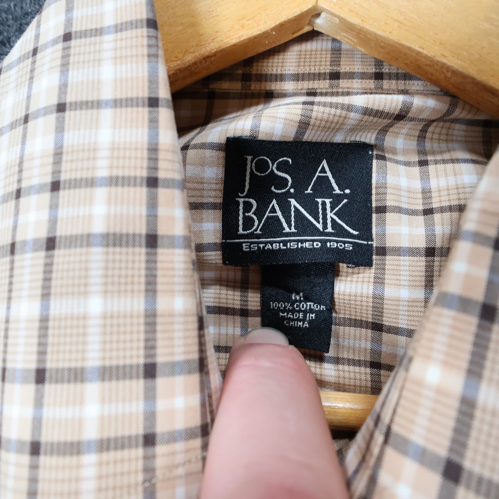 Jos. A. Bank Button Down Shirt Mens M Tan Excellent Plaid Cotton Long Sleeve - Thumbnail 8