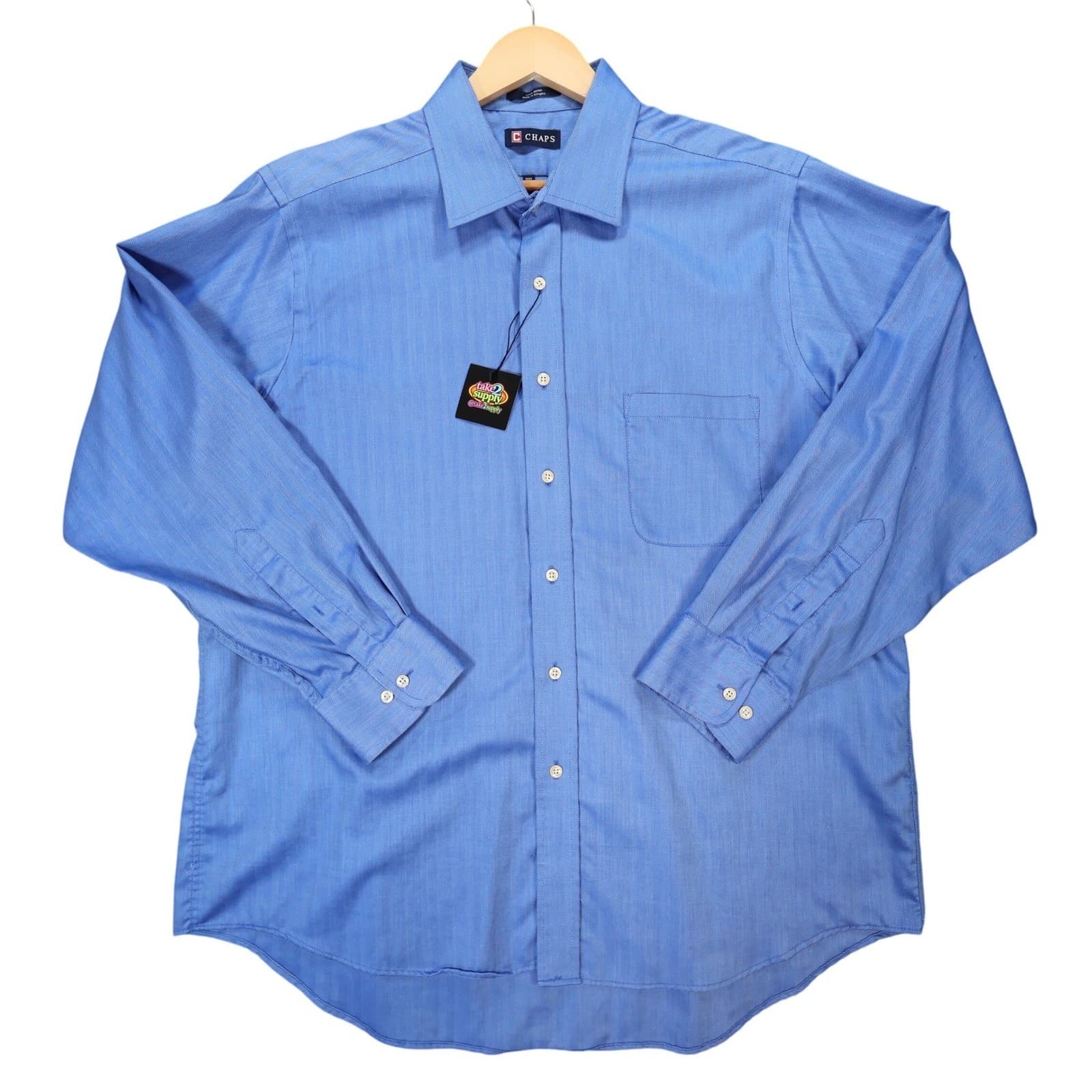 Chaps Button Down Shirt Mens XL Blue Excellent Herringbone Long Sleeve