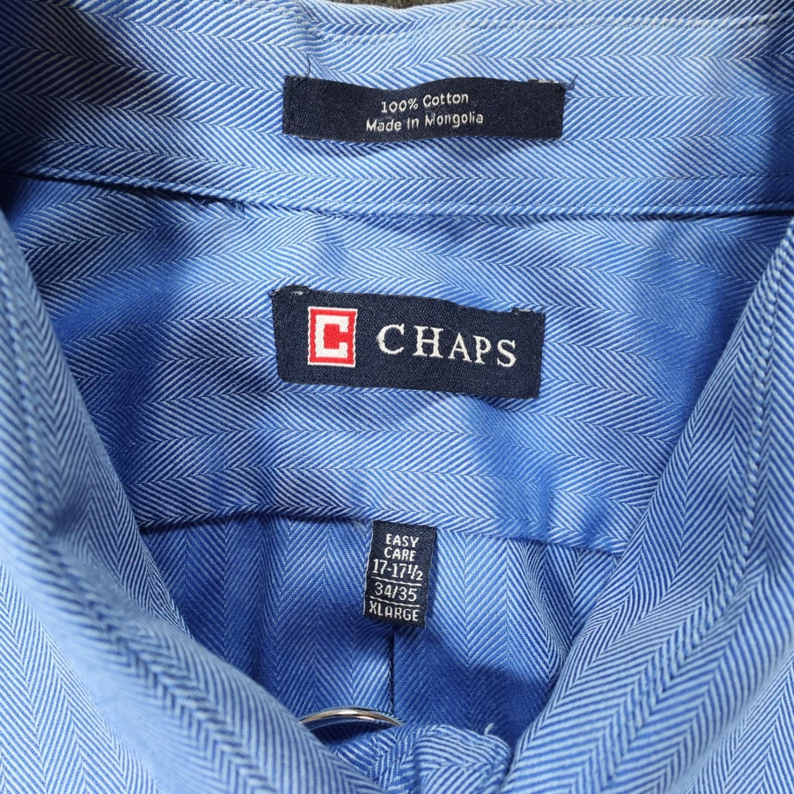 Chaps Button Down Shirt Mens XL Blue Excellent Herringbone Long Sleeve - Thumbnail 7