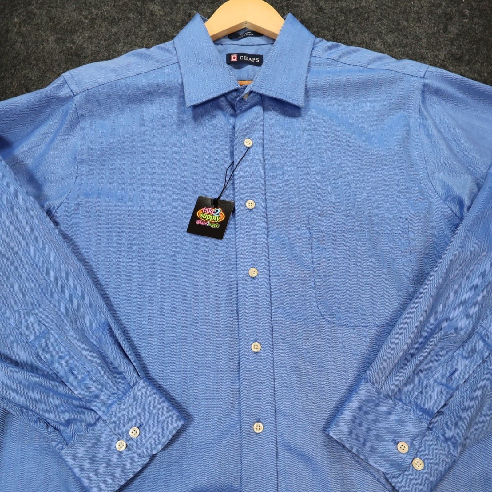 Chaps Button Down Shirt Mens XL Blue Excellent Herringbone Long Sleeve - Thumbnail 8