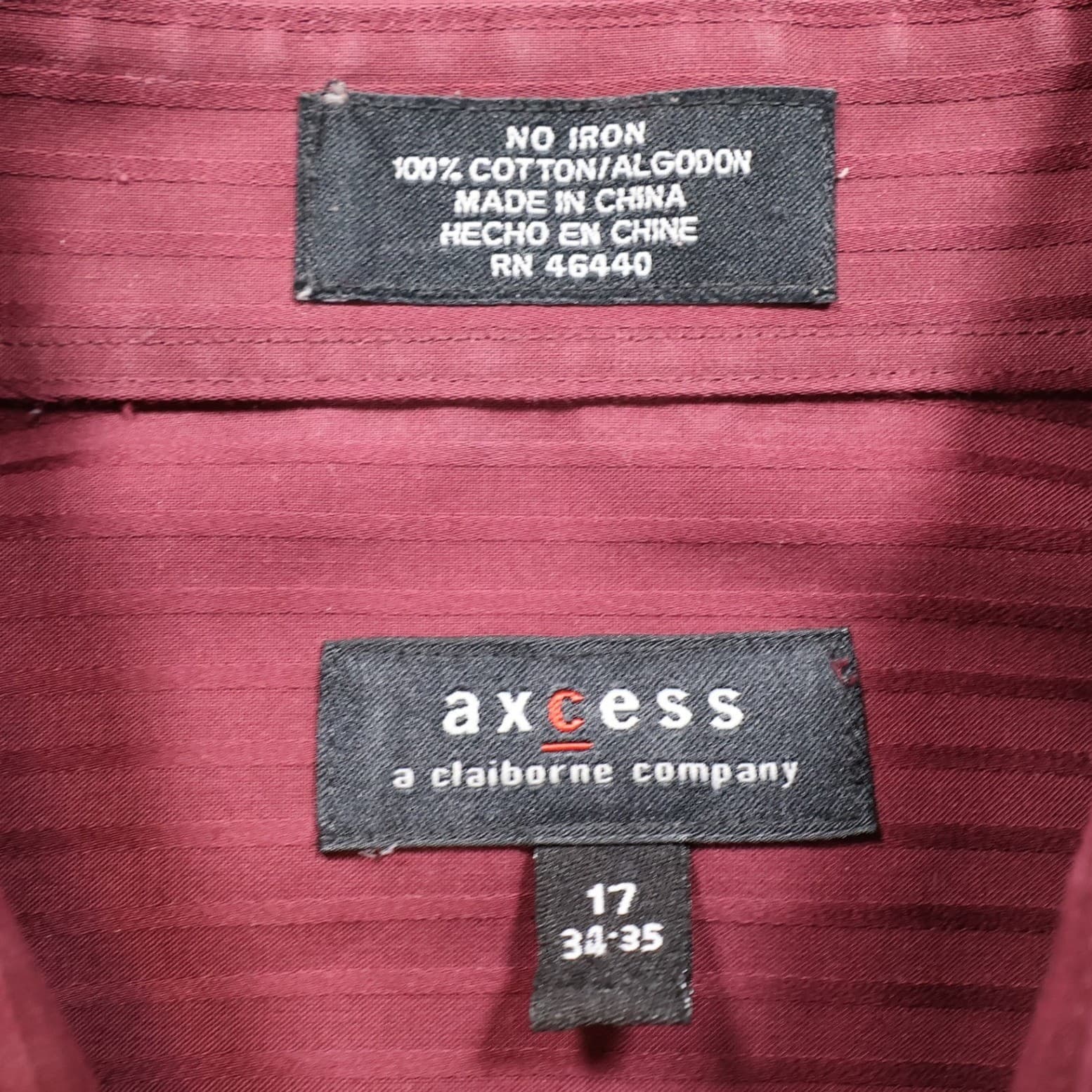 Axcess Button Up Shirt Mens 17 34-35 Burgundy Excellent No Iron Cotton Striped - Thumbnail 7