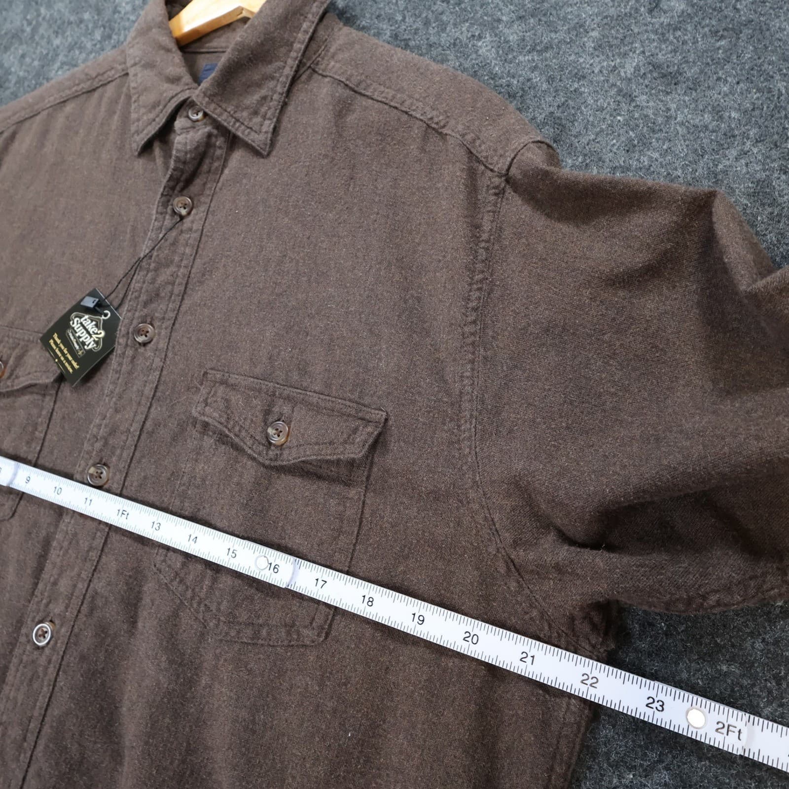Roundtree & Yorke Button Up Mens Medium Brown Excellent Flannel Twill Shirt - Thumbnail 3