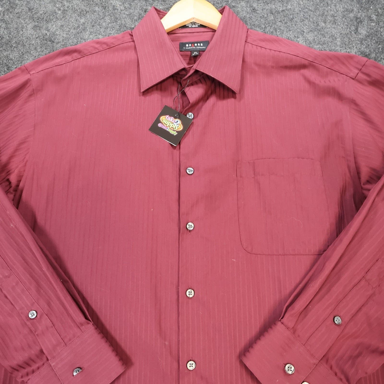 Axcess Button Up Shirt Mens 17 34-35 Burgundy Excellent No Iron Cotton Striped - Thumbnail 8