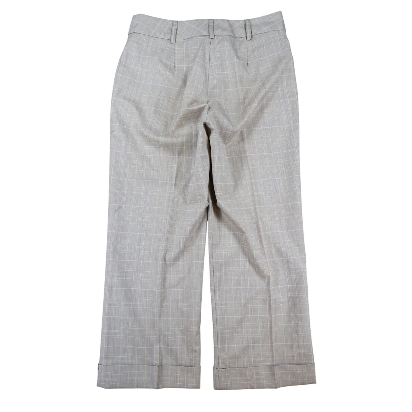 Van Heusen Trousers Women 4 Tan Plaid Polyester Rayon Straight Leg Dress Pants - Thumbnail 2