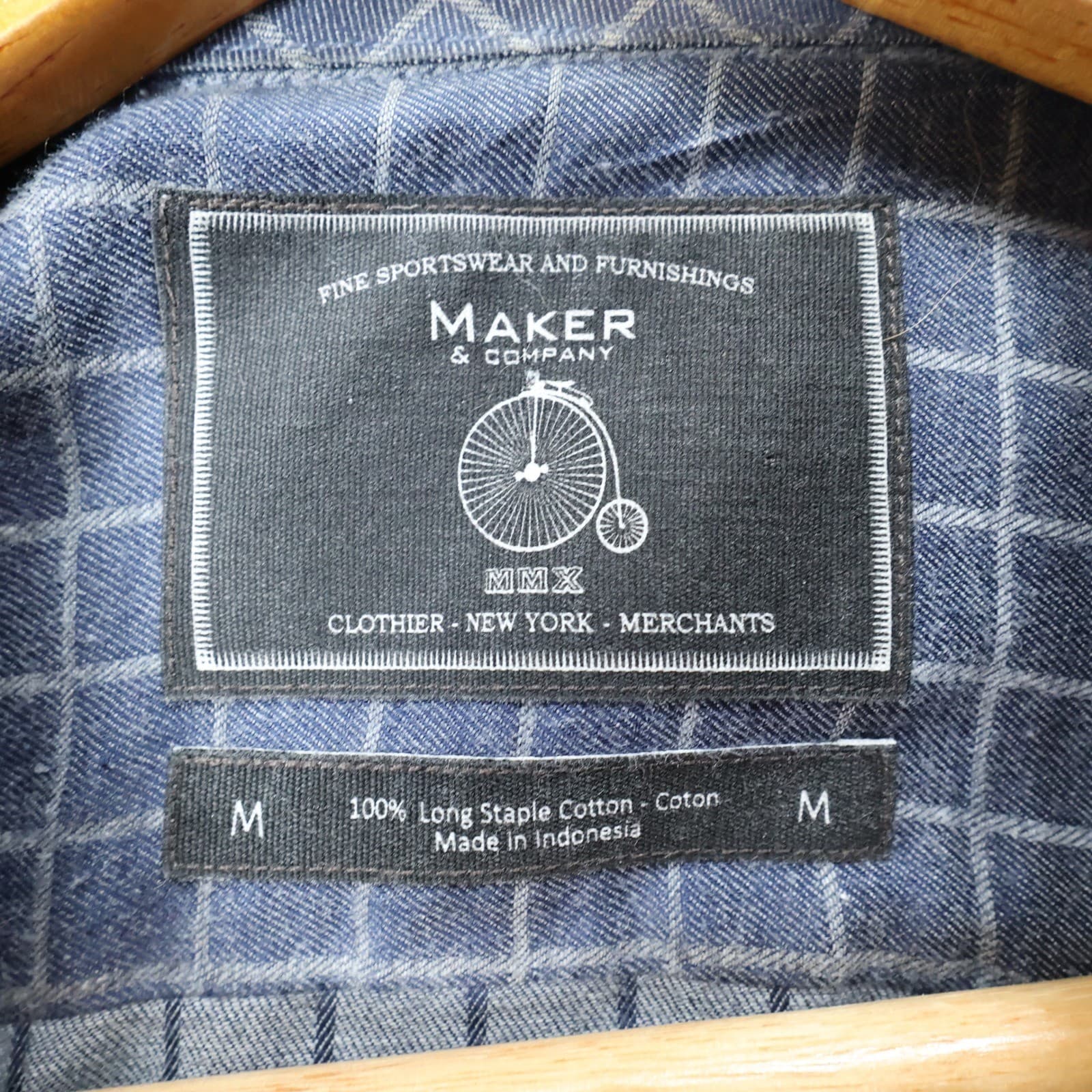 Maker & Company Button Down Shirt Mens Medium Blue Excellent Grid Check 1664 - Thumbnail 7