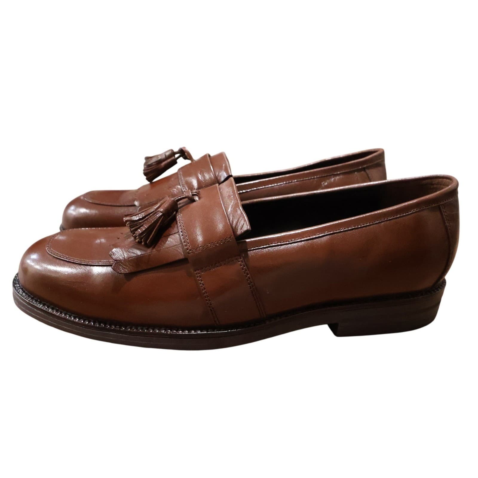 French Shriner Brighton Tassel Loafers Mens 13 Tan Excellent Leather Kiltie - Thumbnail 5