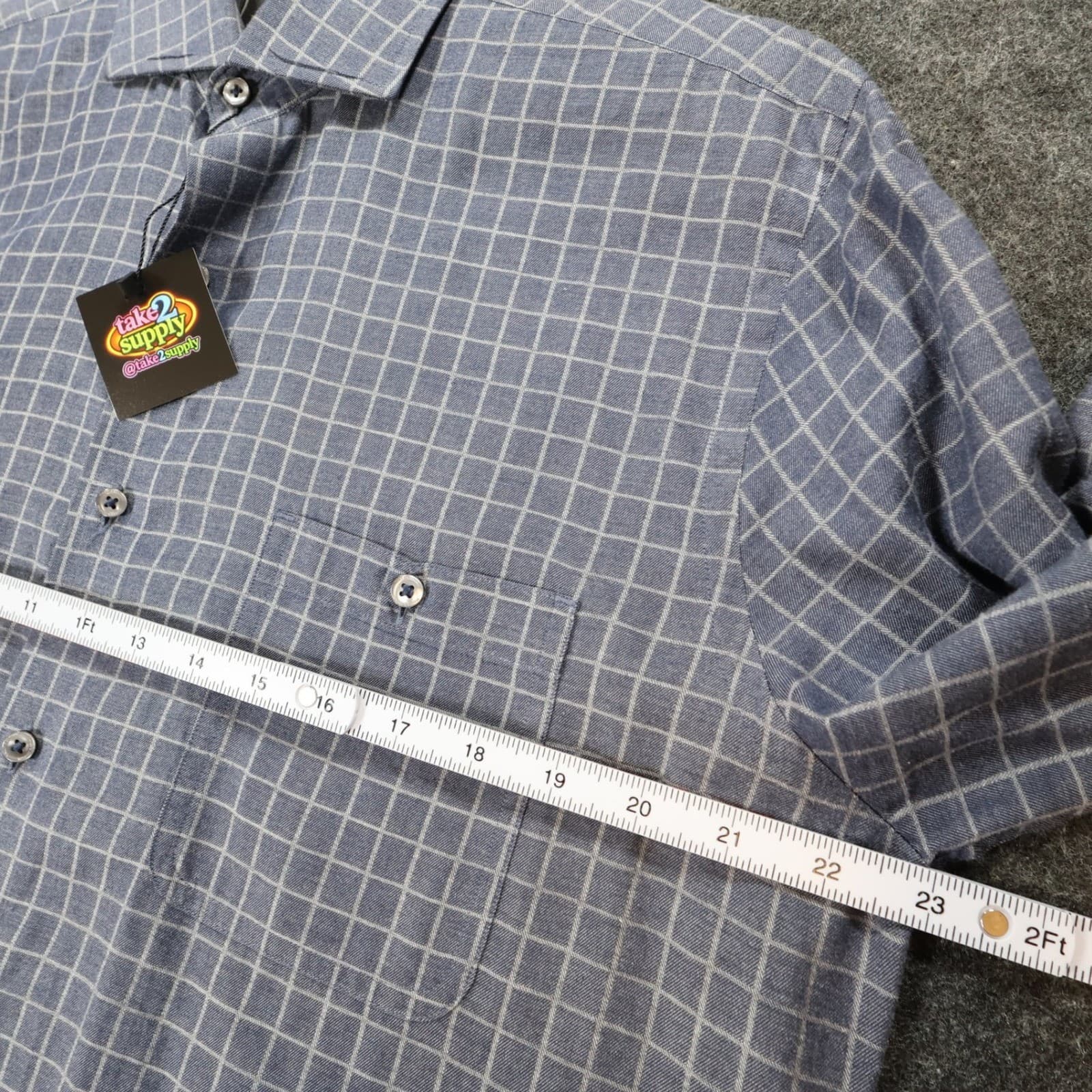 Maker & Company Button Down Shirt Mens Medium Blue Excellent Grid Check 1664 - Thumbnail 3
