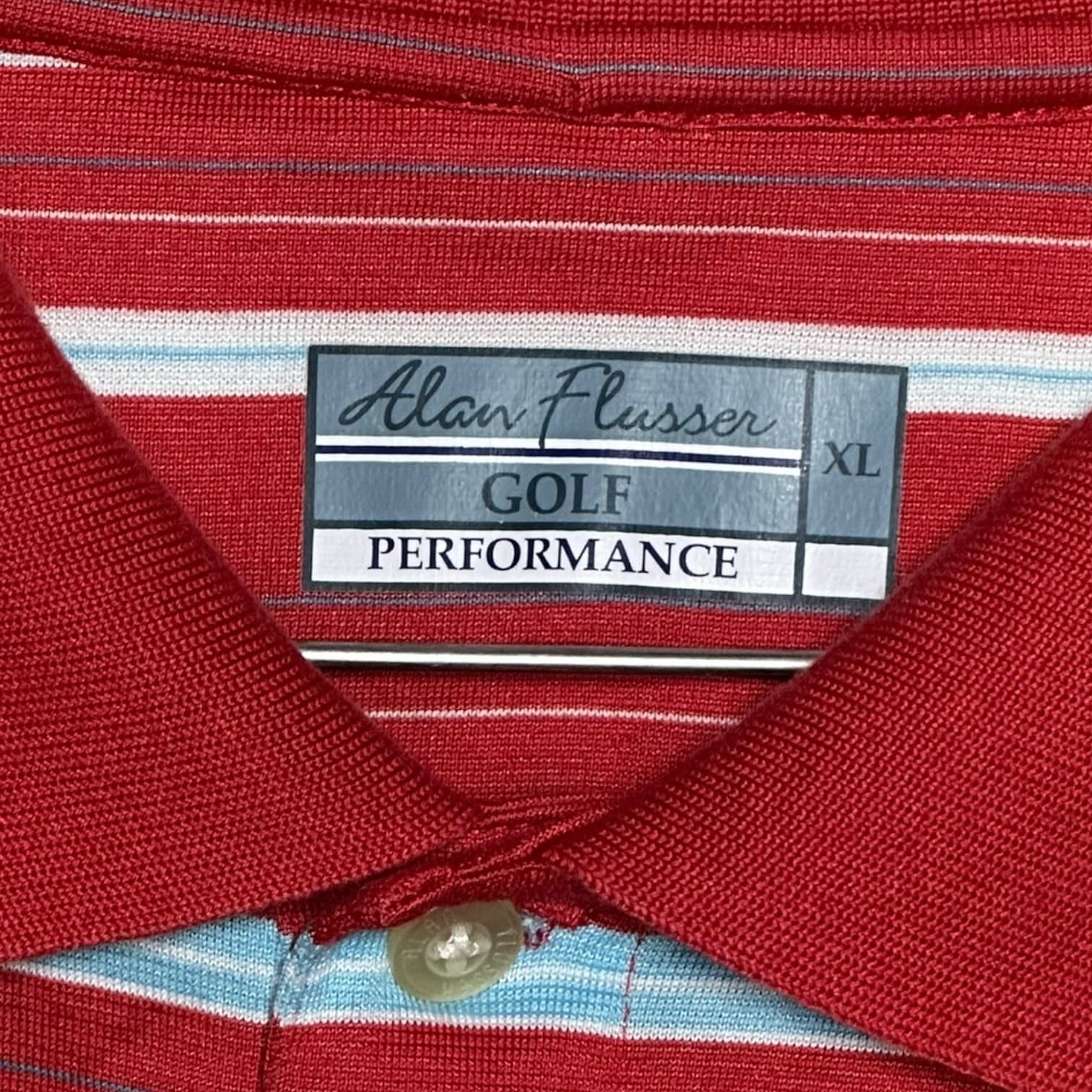 Alan Flusser Men's XL Red Striped Golf Performance Polo Shirt Classic Style - Thumbnail 3