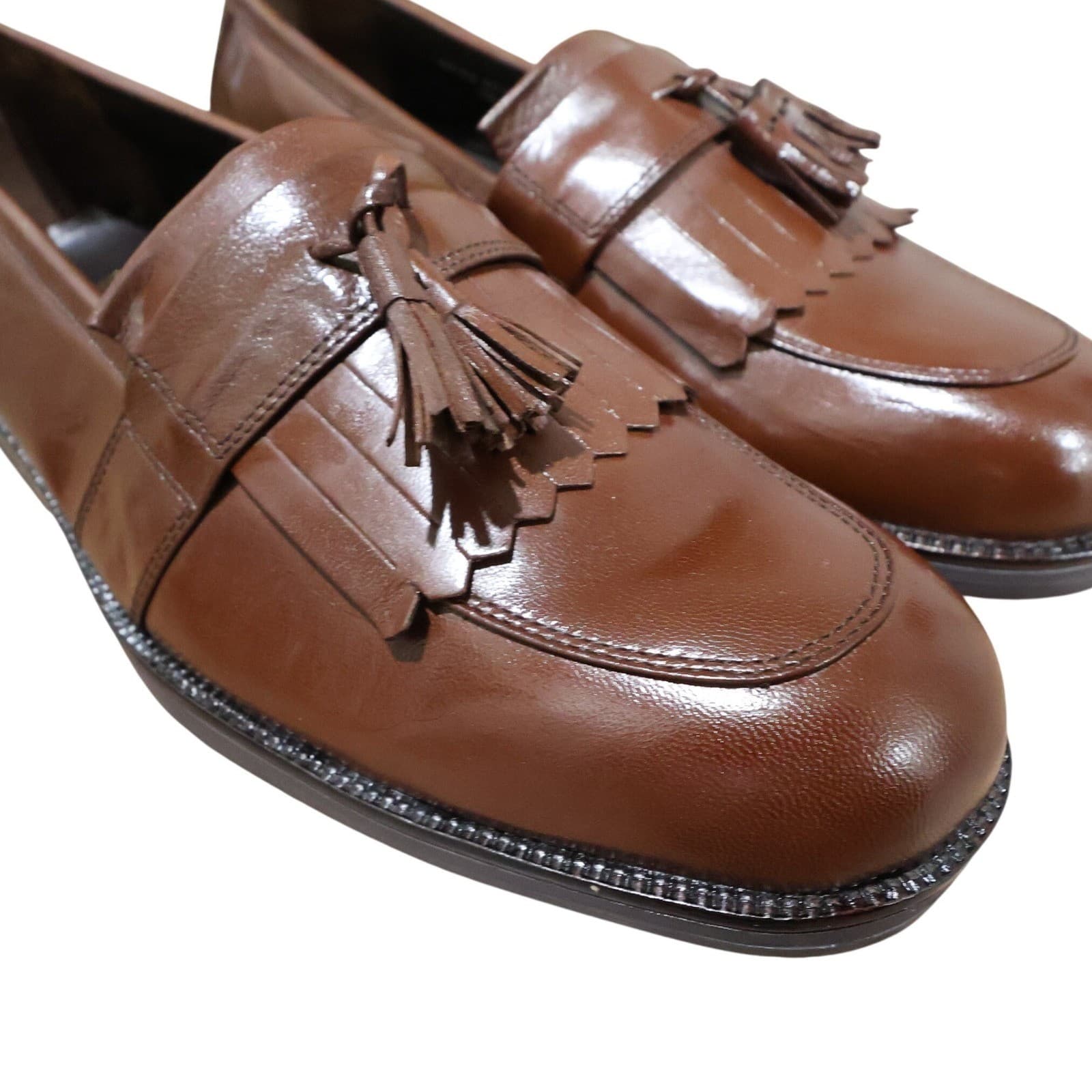 French Shriner Brighton Tassel Loafers Mens 13 Tan Excellent Leather Kiltie - Thumbnail 4
