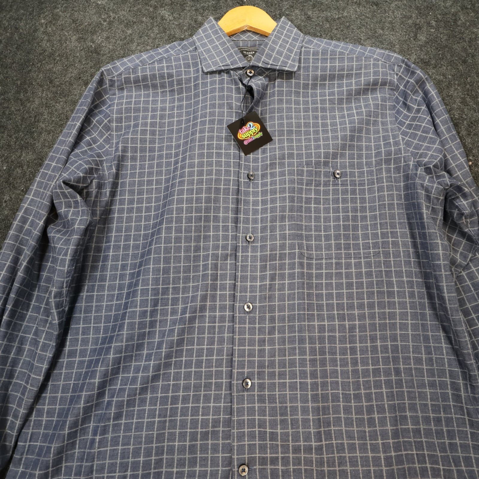 Maker & Company Button Down Shirt Mens Medium Blue Excellent Grid Check 1664 - Thumbnail 8