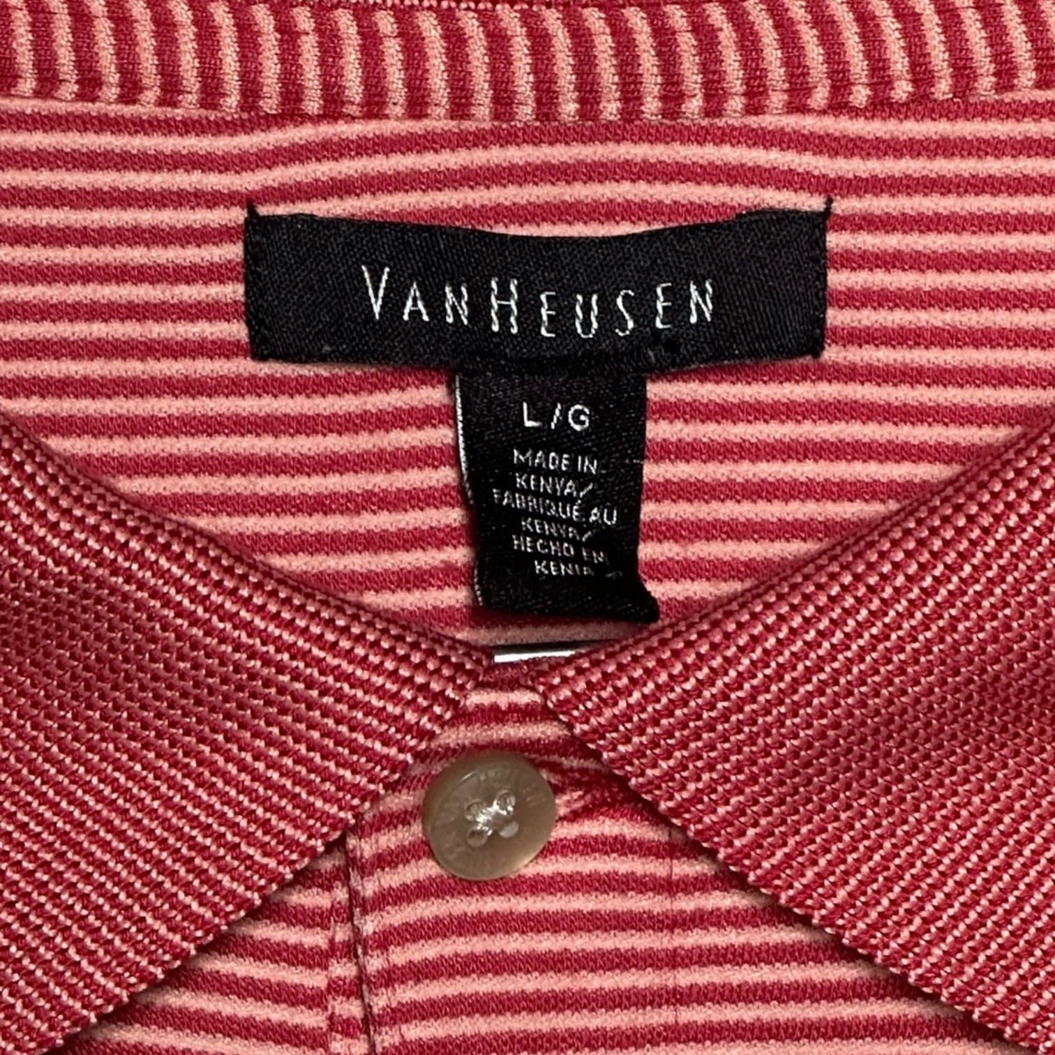 Van Heusen Men's Large Red Striped Polo Shirt Classic Performance Essential - Thumbnail 3