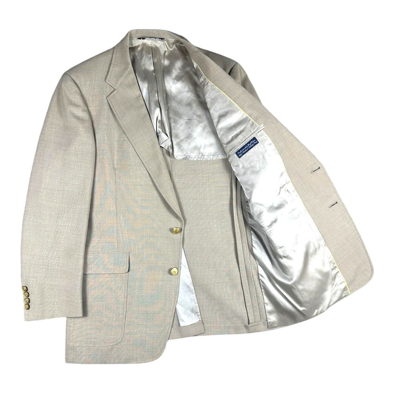 Austin Reed Blazer Men 44R Tan Excellent Gold Crest Buttons Sport Coat S-0036 - Thumbnail 2