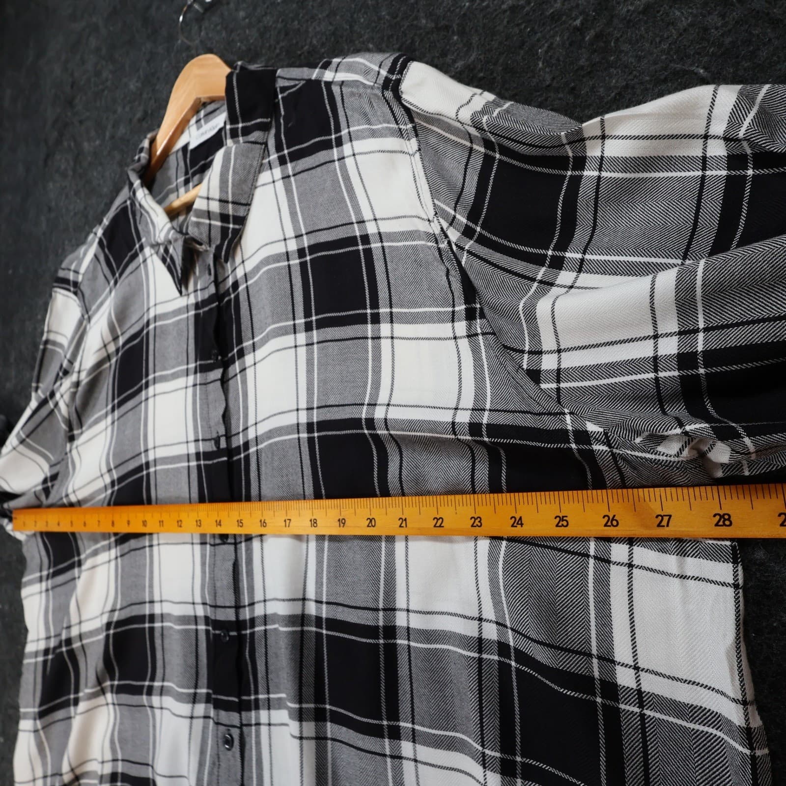 Calvin Klein Button Down Shirt Womens 3X Black White Rayon Cotton Plaid Roll Tab - Thumbnail 4