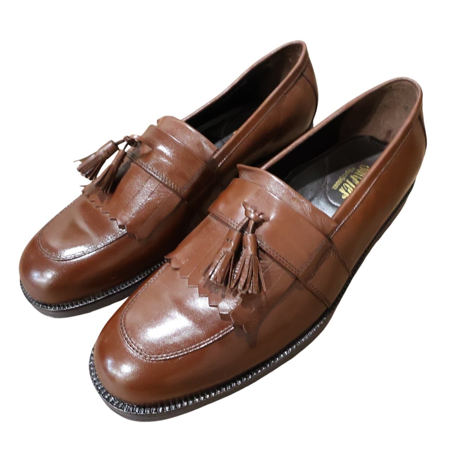French Shriner Brighton Tassel Loafers Mens 13 Tan Excellent Leather Kiltie - Thumbnail 3